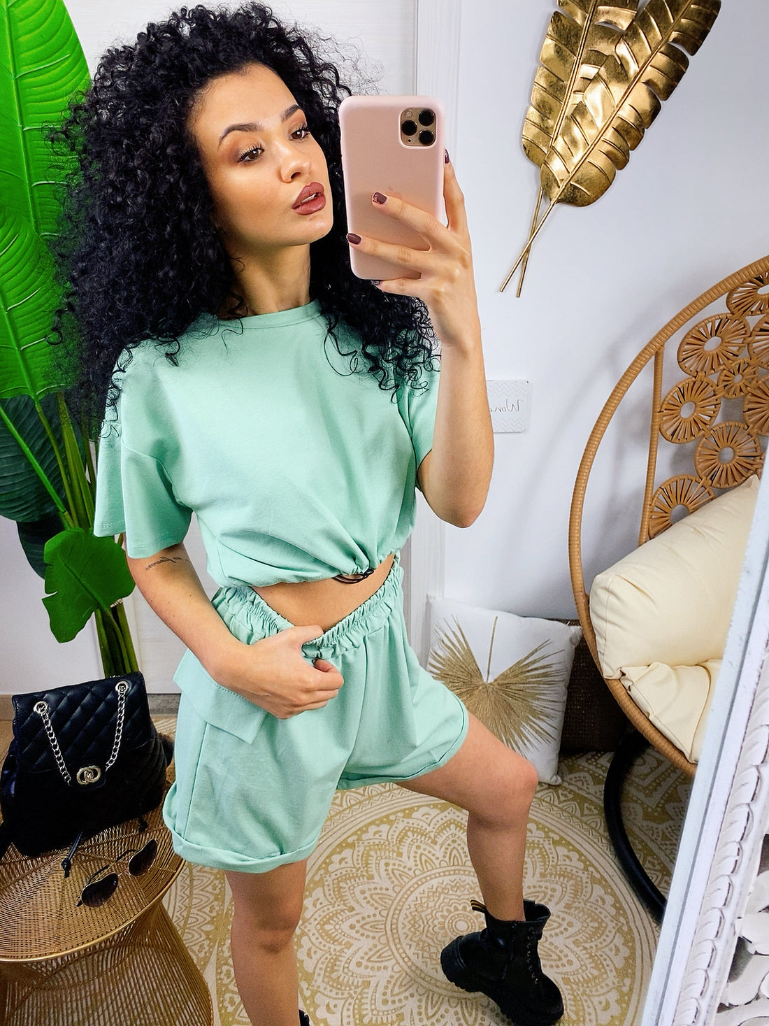 Completo sportivo maglia e short menta - R.a. Boutique 