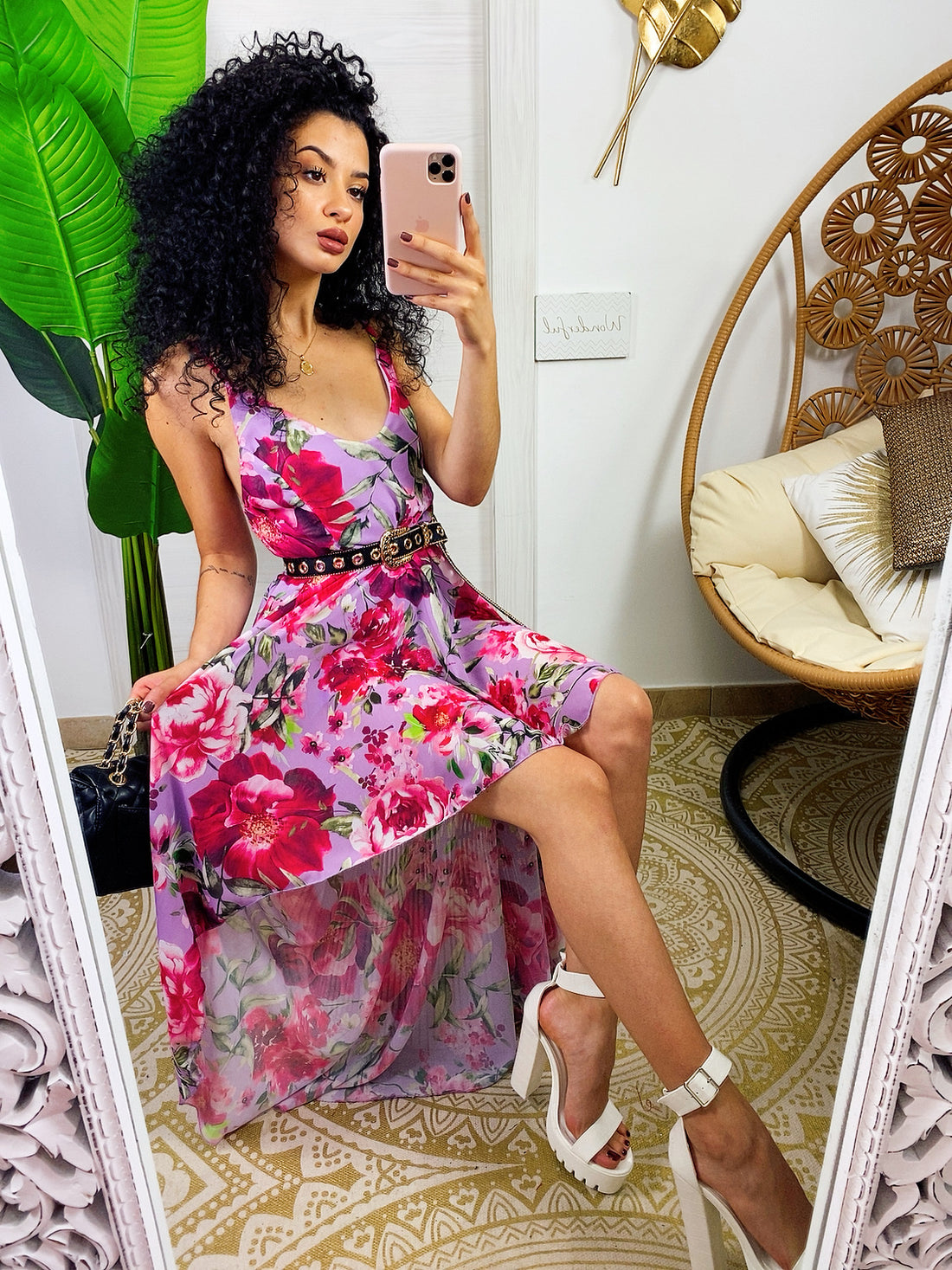 Abito con gonna asimmetrica e fiorellini base lilla - R.a. Boutique 