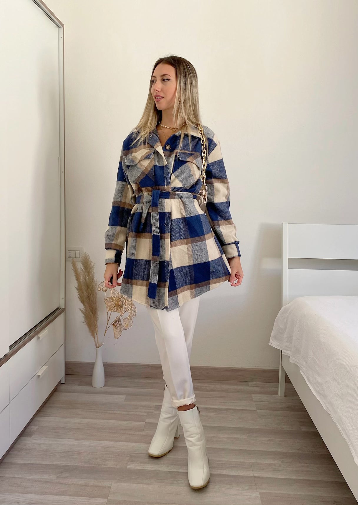 Giacca check nude e blu - R.a. Boutique 