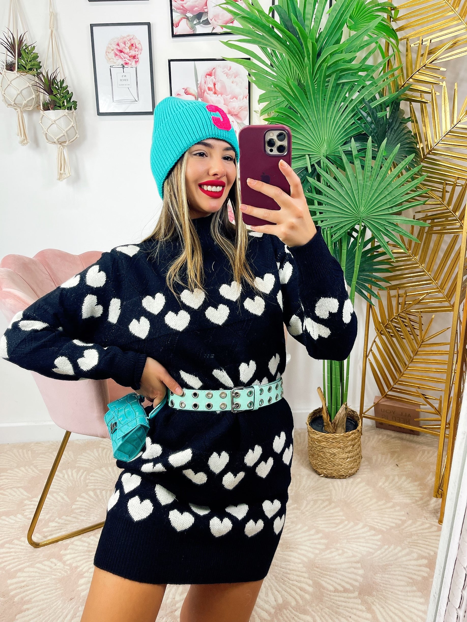 Maxi maglione nero a cuori - R.a. Boutique 