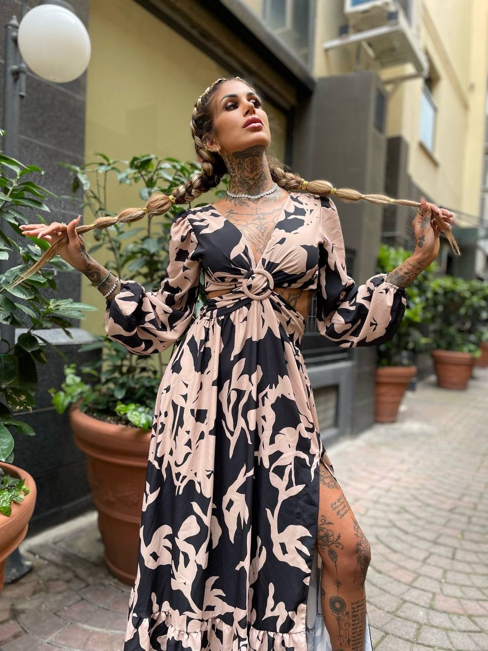 Abito lungo nero beige - R.a. Boutique 