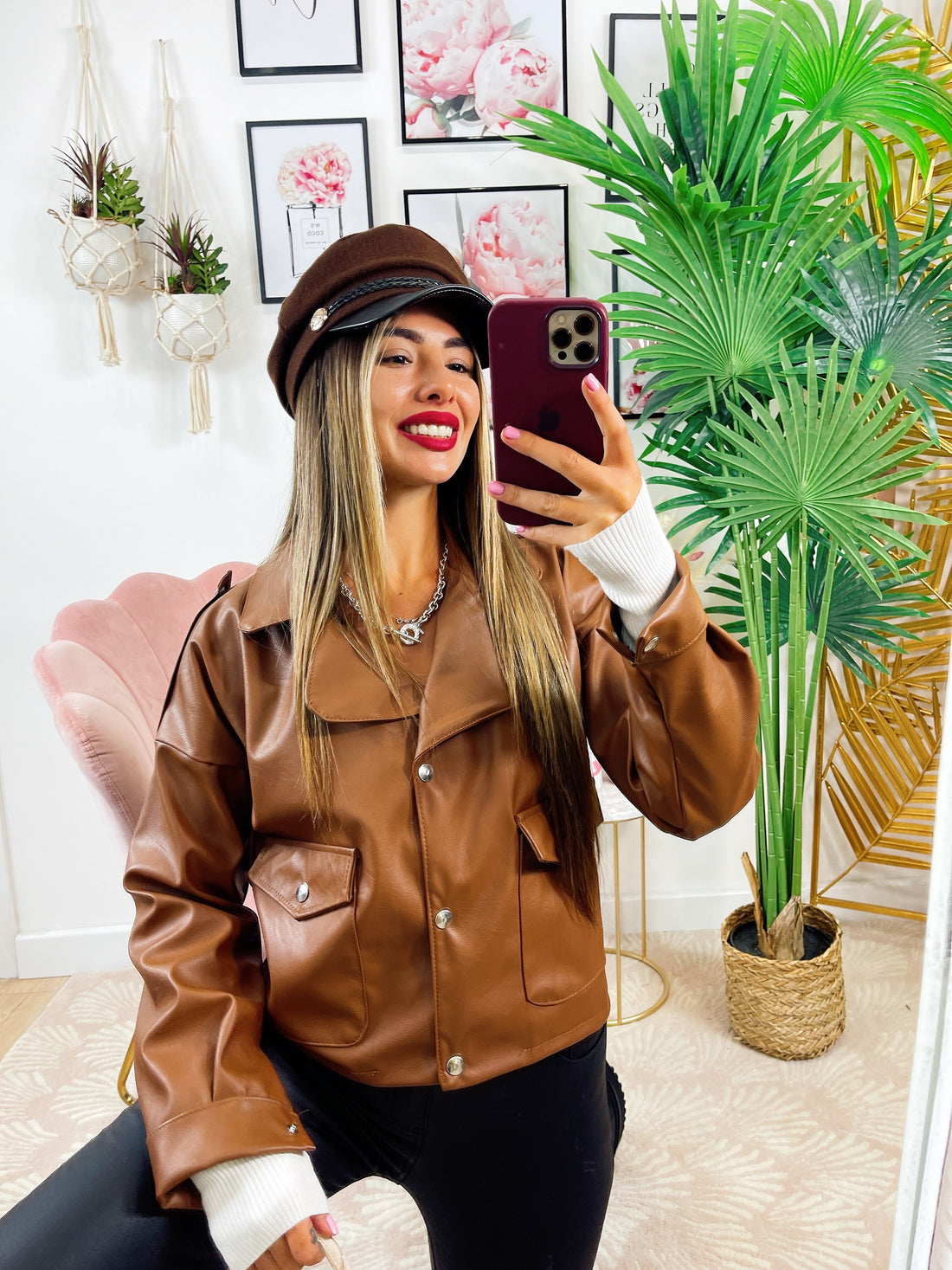 Giacca Camel in ecopelle con bottoni - R.a. Boutique 