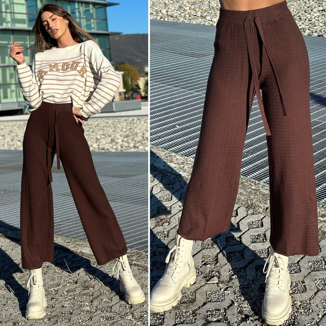 Pantalone di lana ampio marrone - R.a. Boutique 