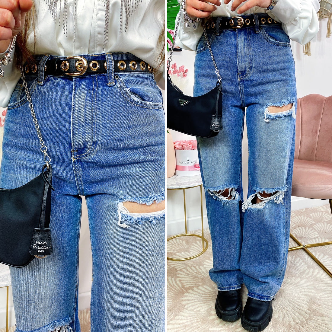 Jeans con strappi wide leg - R.a. Boutique 