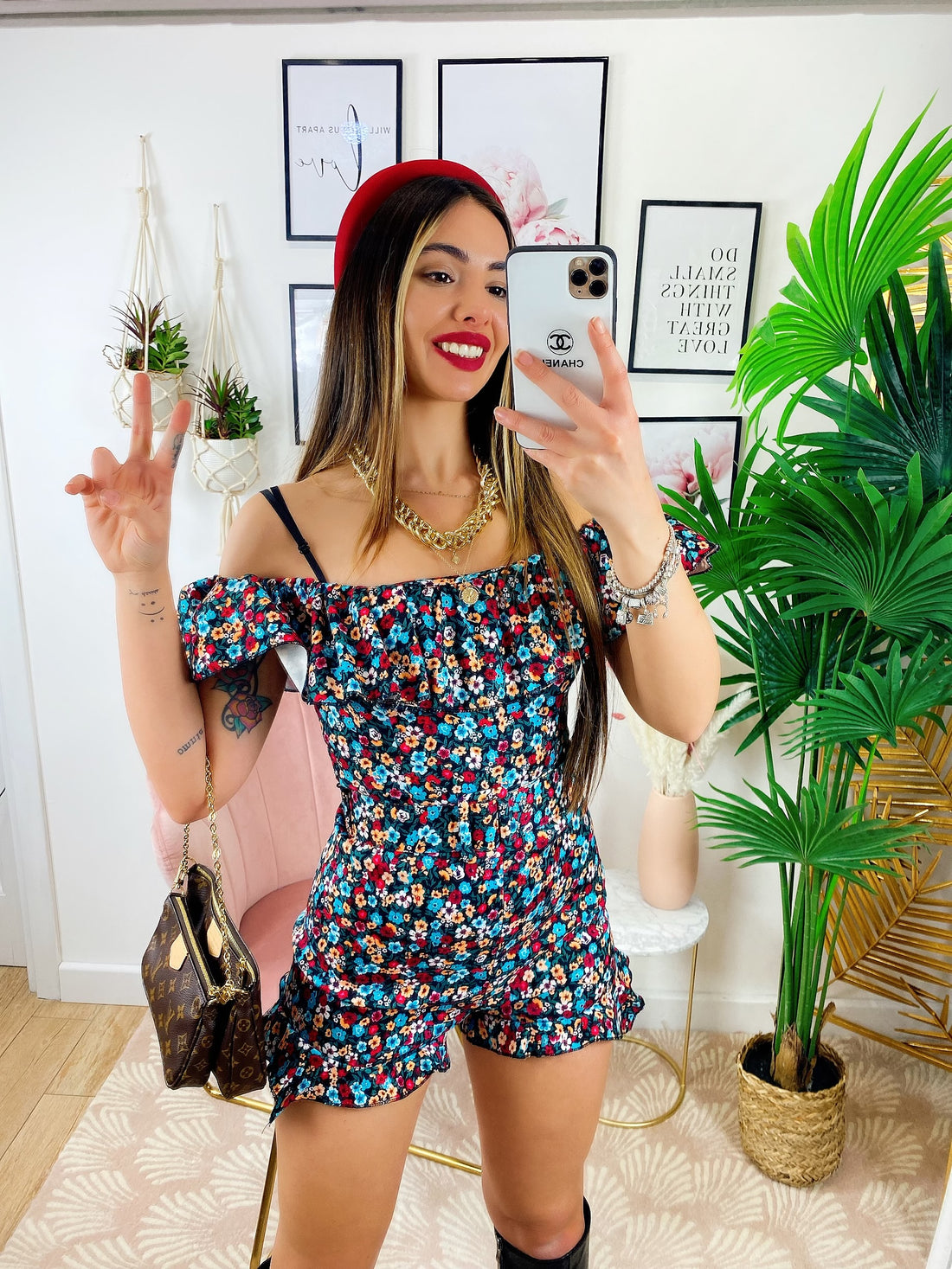 Tutina scollo a barca fiorellini celesti - R.a. Boutique 