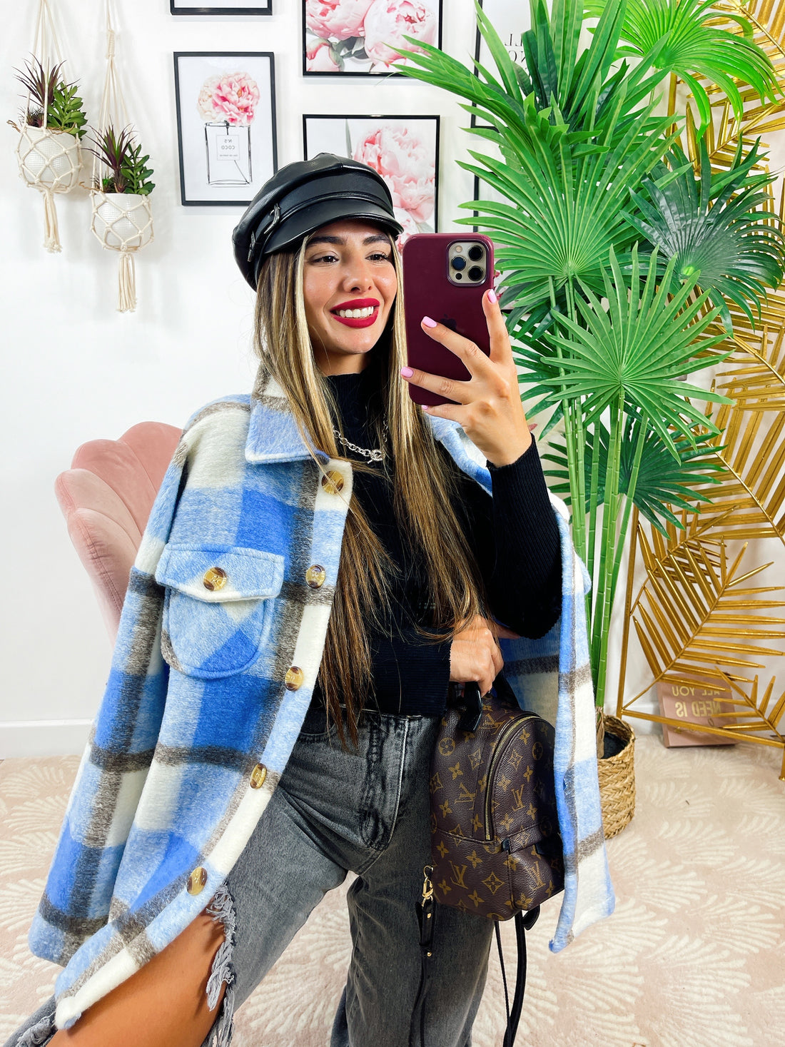 Giacca a quadri celeste - R.a. Boutique 