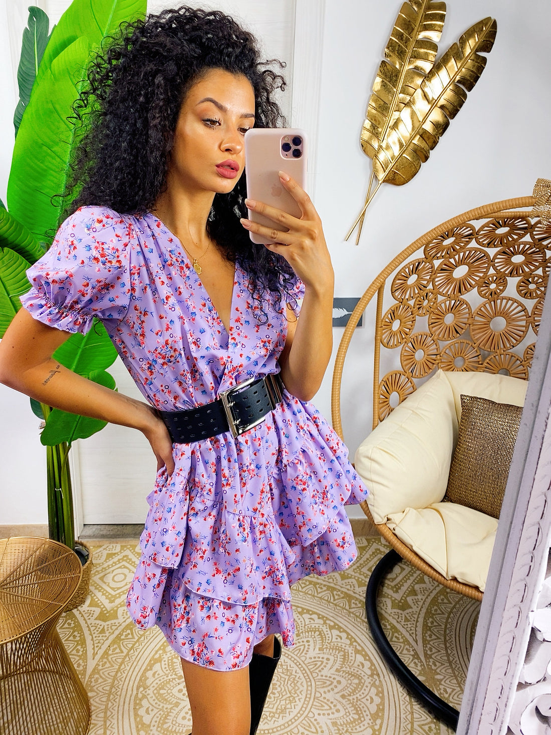 Abito corto con fiorellini lilla - R.a. Boutique 