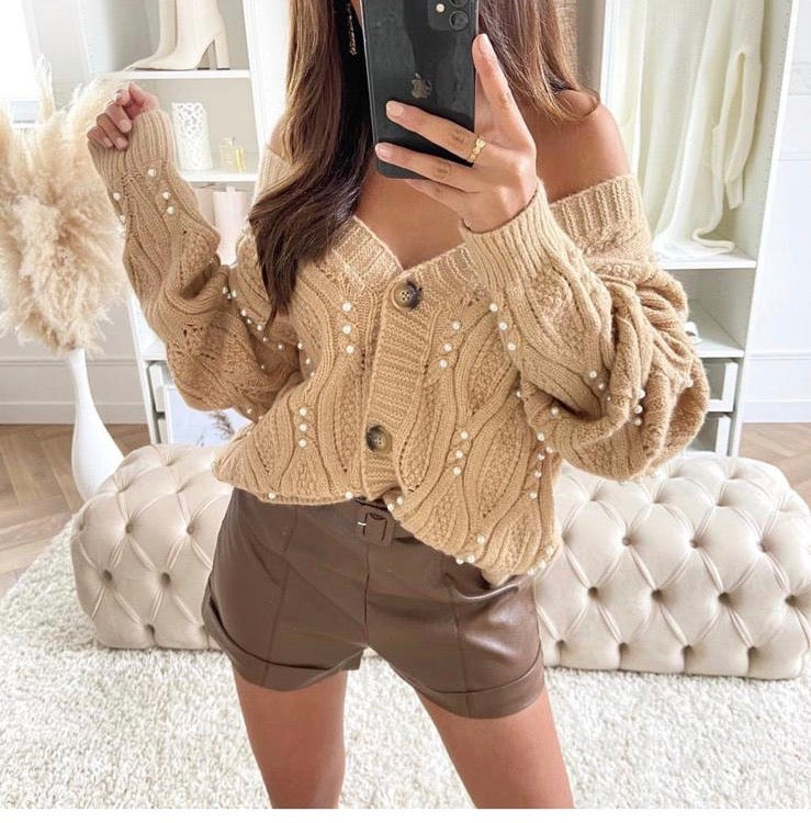 Cardigan con perle beige top Quality - R.a. Boutique 