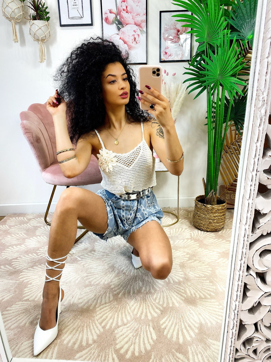 Short in jeans stampa catena - R.a. Boutique 