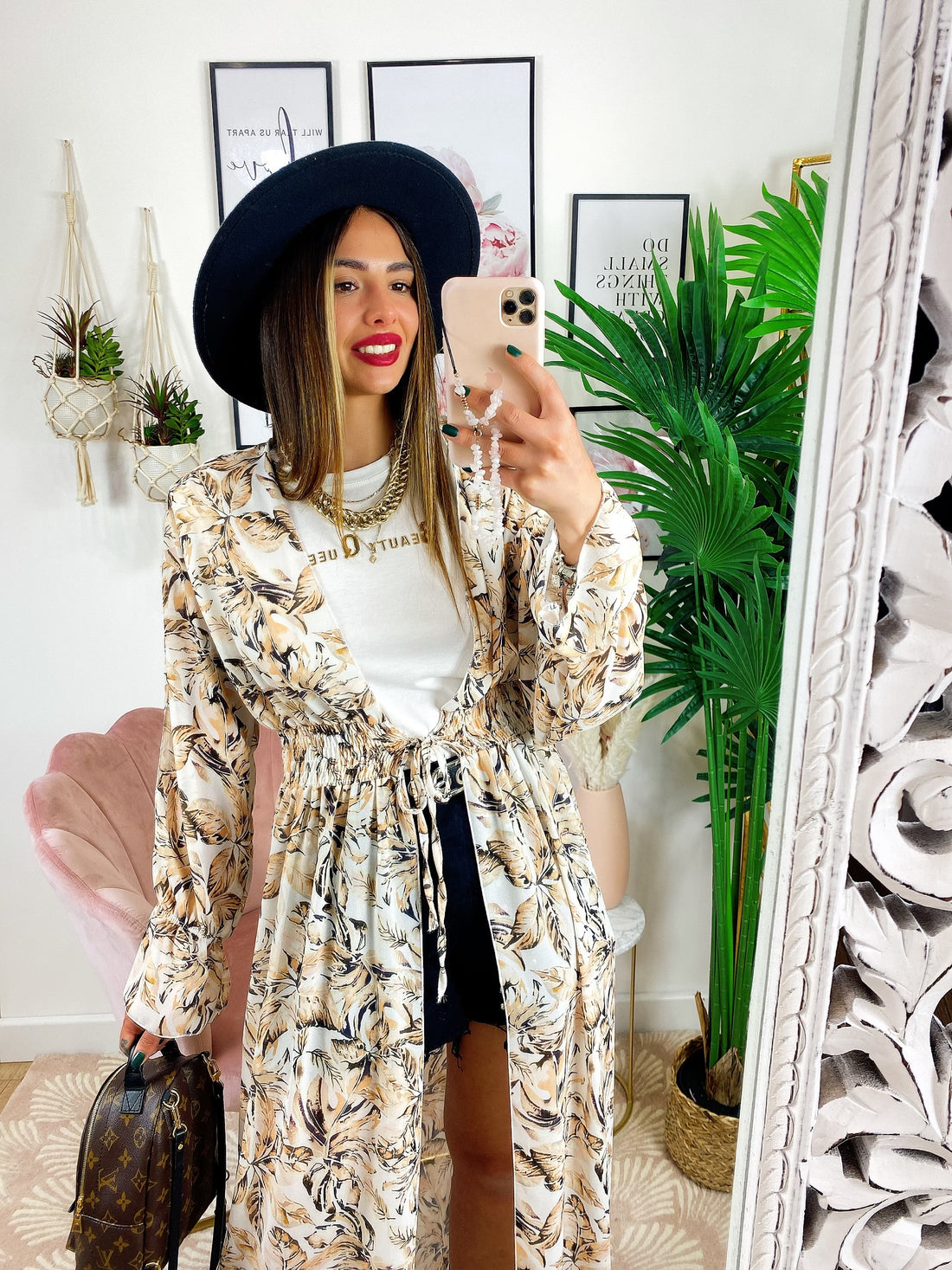 Kimono base beige floreale - R.a. Boutique 