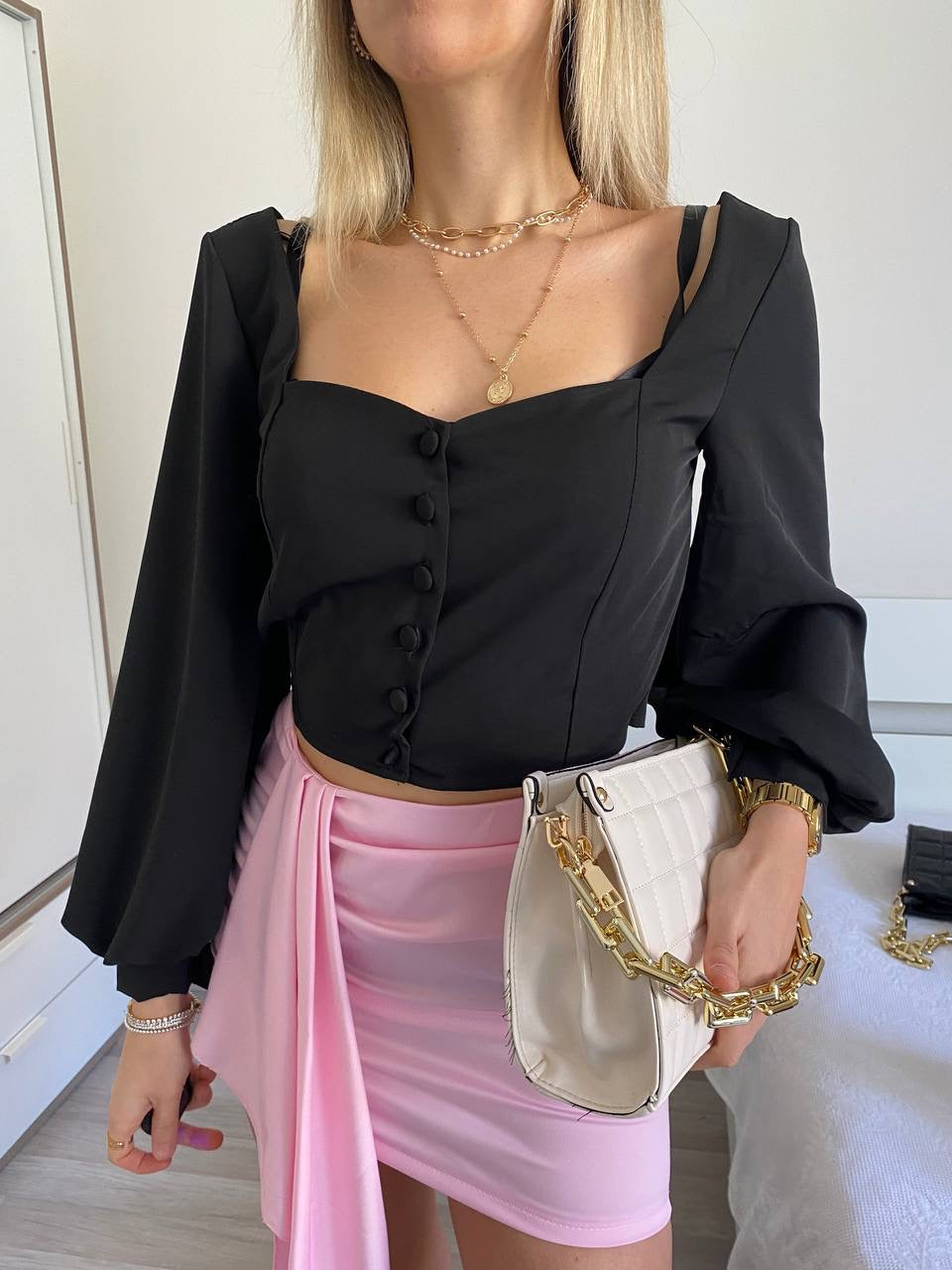 Top con bottoncini nero - R.a. Boutique 