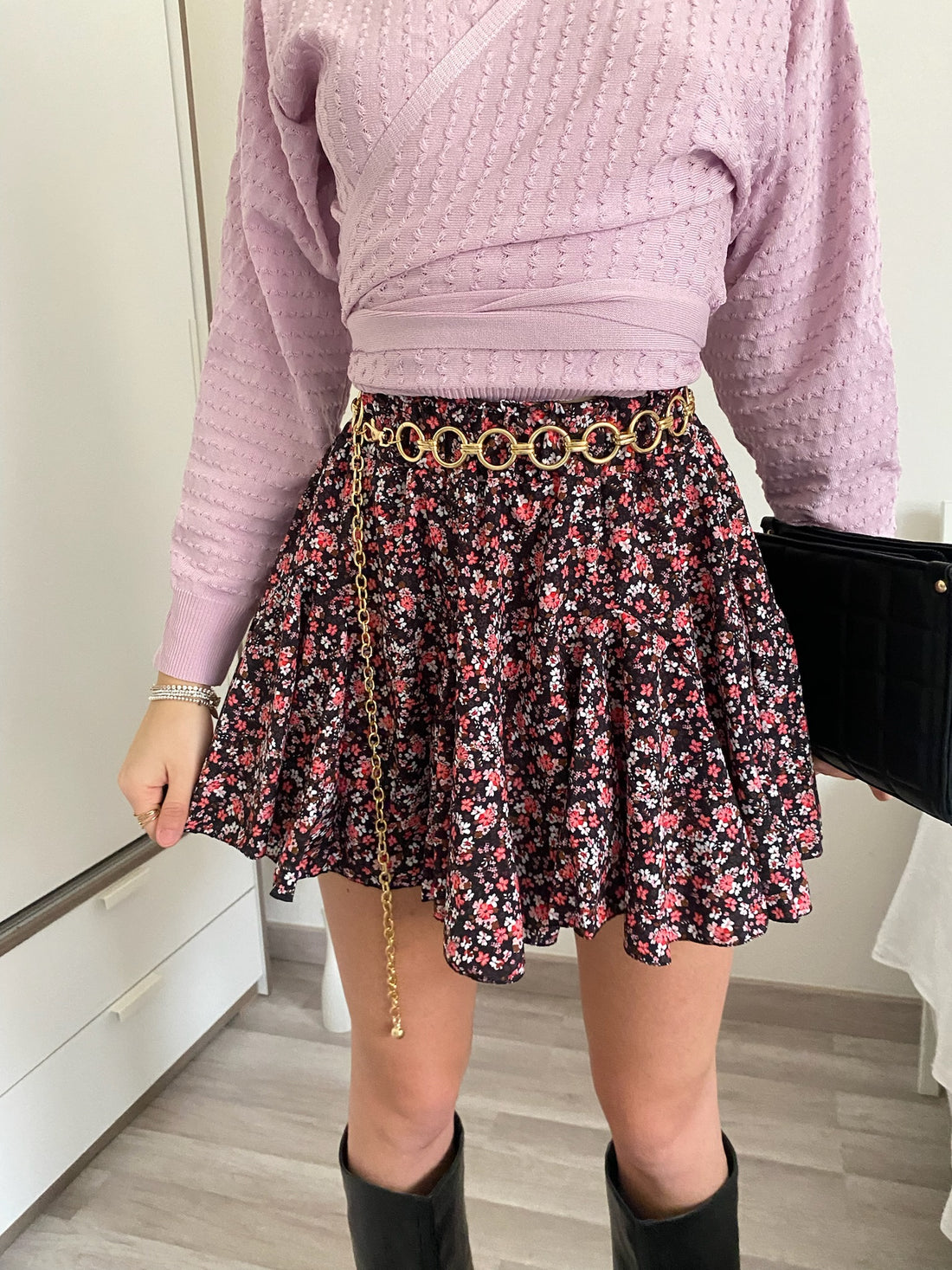 Gonna a ruota nera a fiorellini Rossi e bianchi - R.a. Boutique 