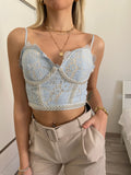 Top in pizzo con perle celeste - R.a. Boutique 