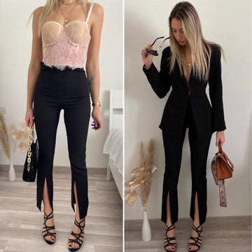 Pantalone a zampa nero con spacco - R.a. Boutique 