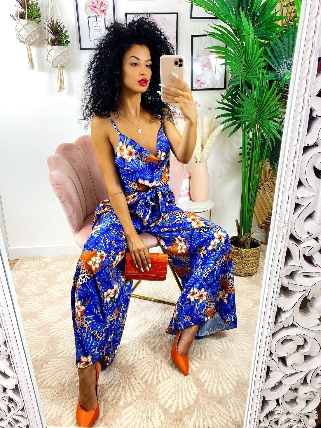 Tuta intera con stampa maculata e dettagli blu - R.a. Boutique 