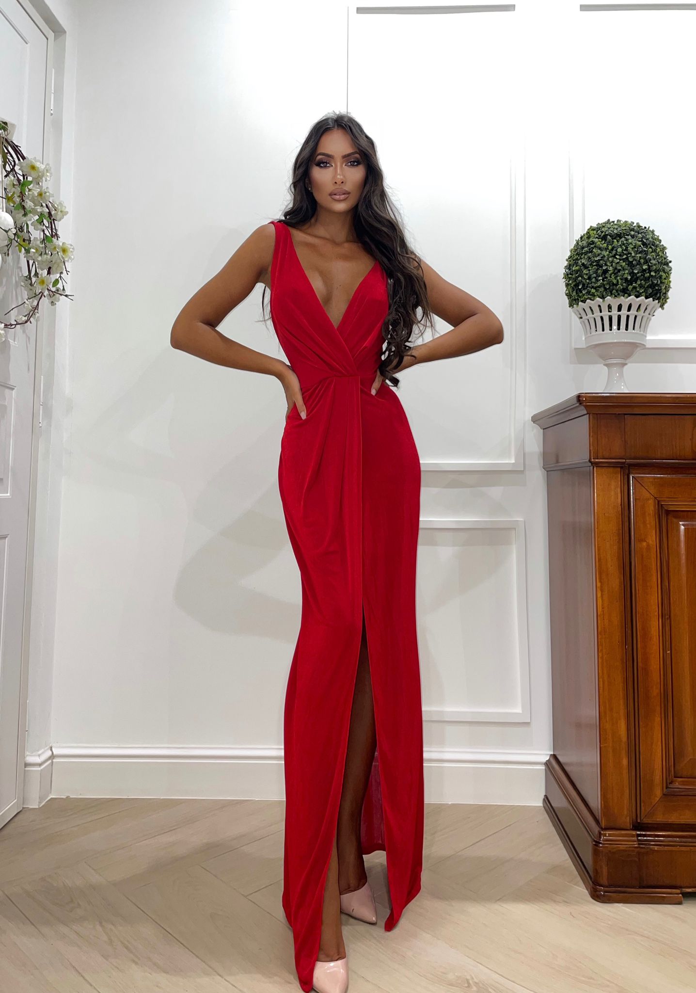 Vestito Rosso Lungo Con Spacco Vestito Rosso Lungo Con Spacco