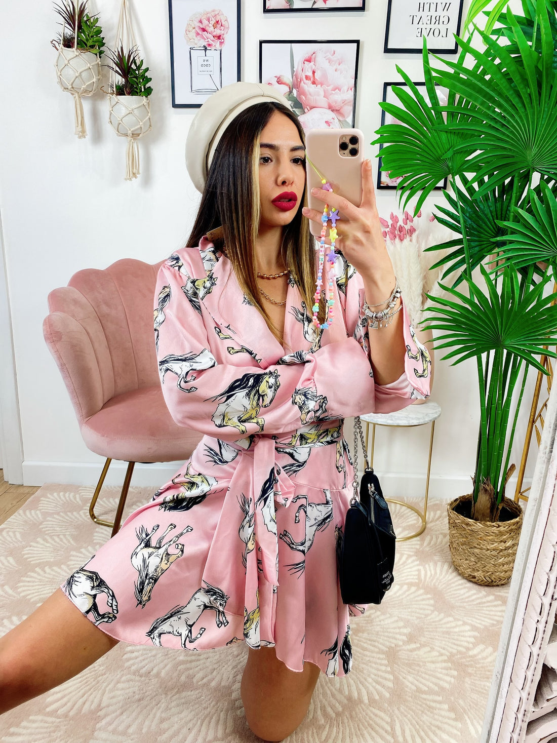 Kimono ad abito stampa cavallo Rosa - R.a. Boutique 