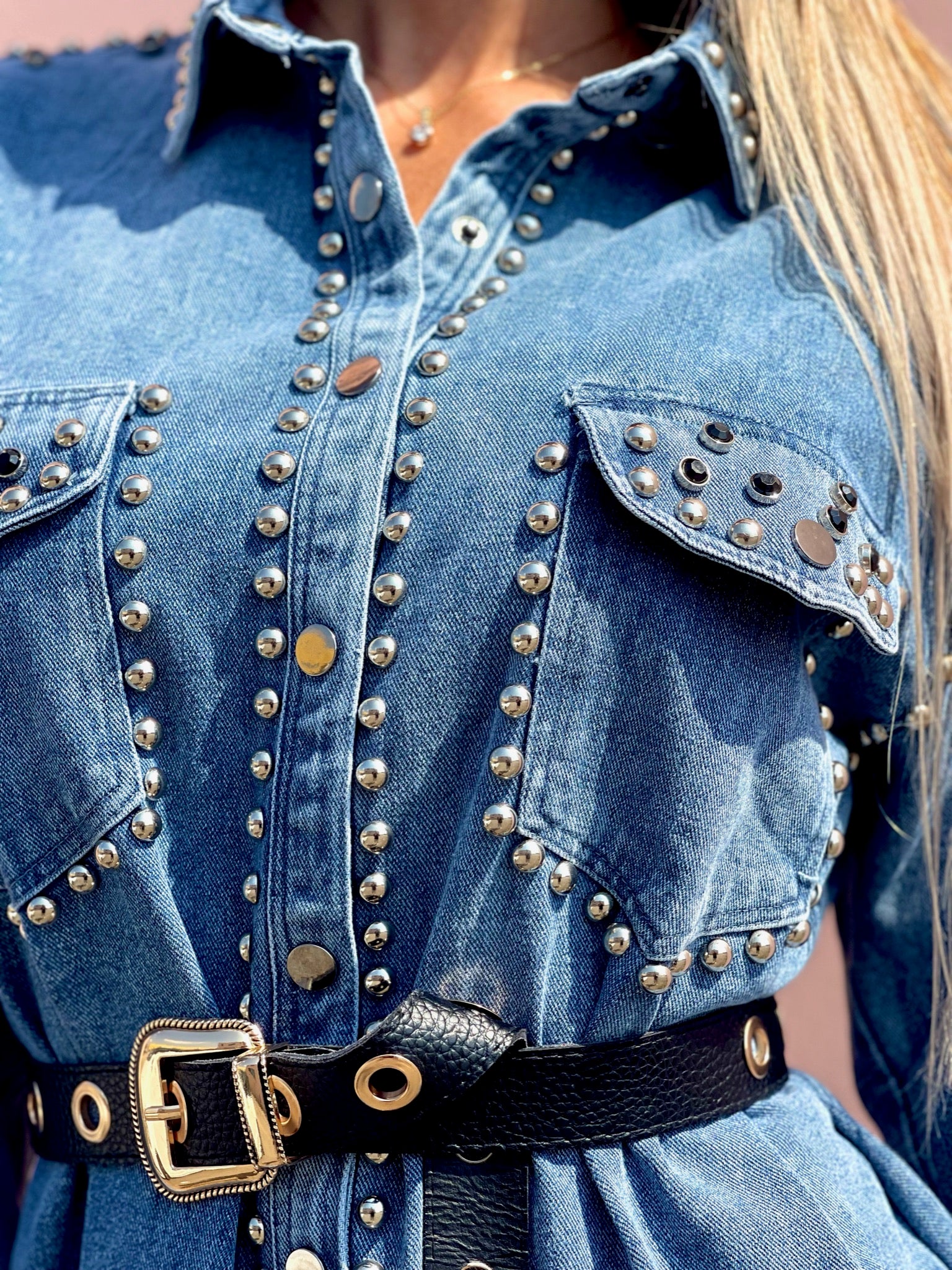 Abito in jeans con borchie - Main Image