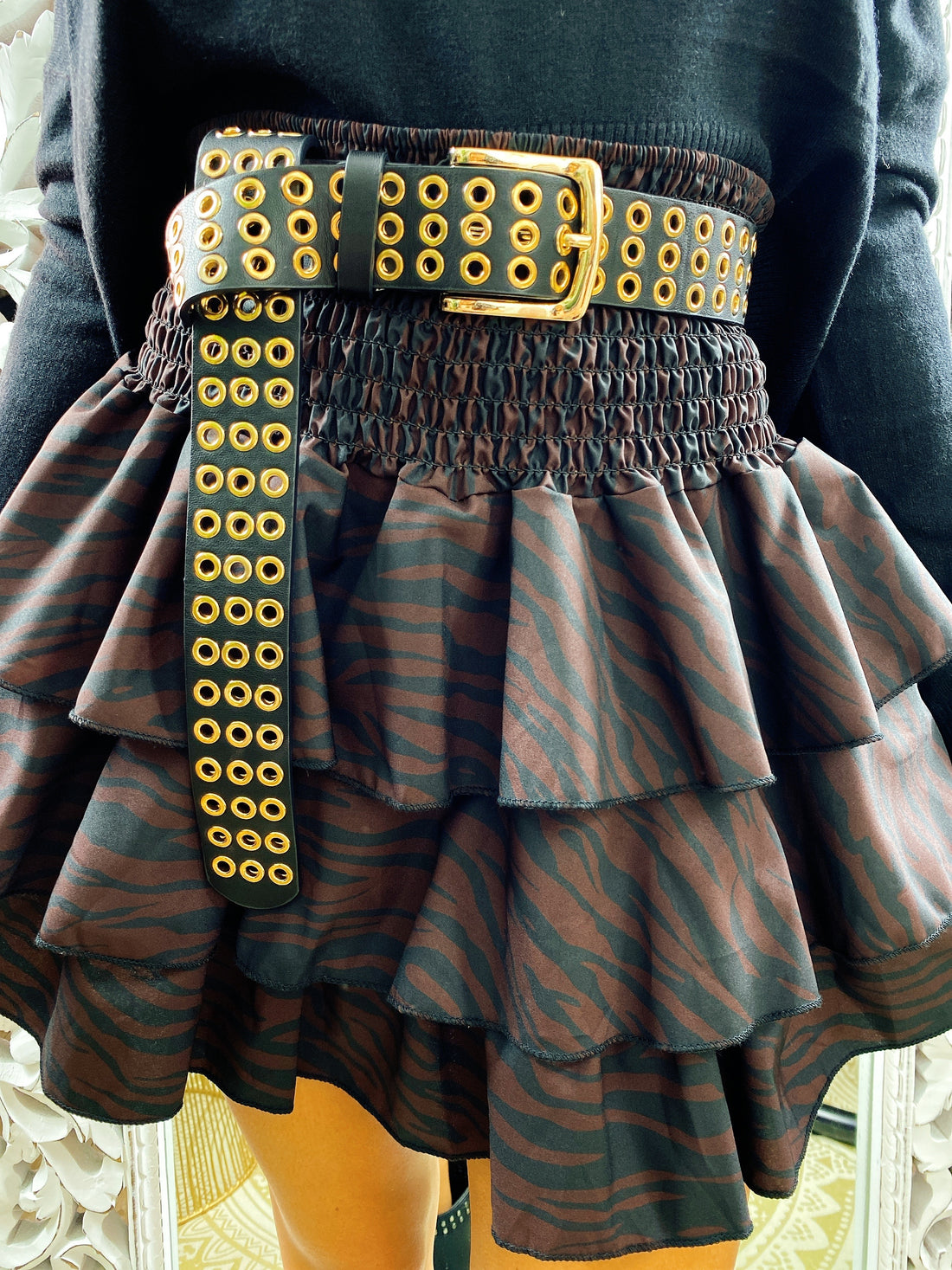 Gonna a balze zebrata marrone e nera - R.a. Boutique 