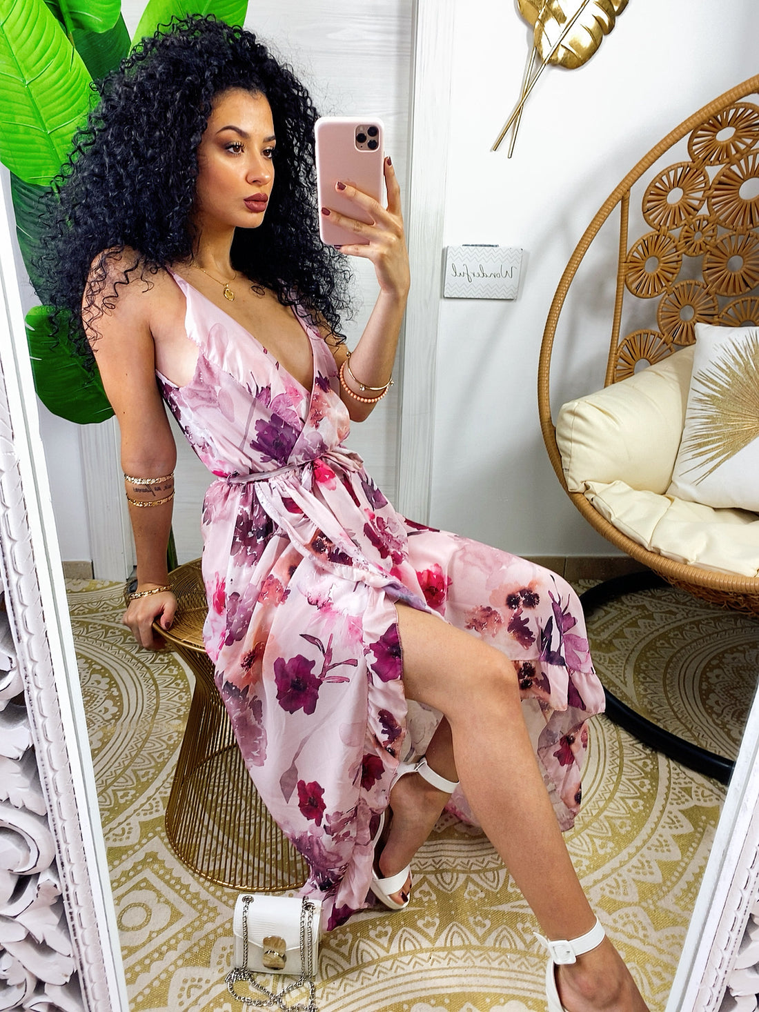 Abito con gonna asimmetrica e fiorellini rosa - R.a. Boutique 