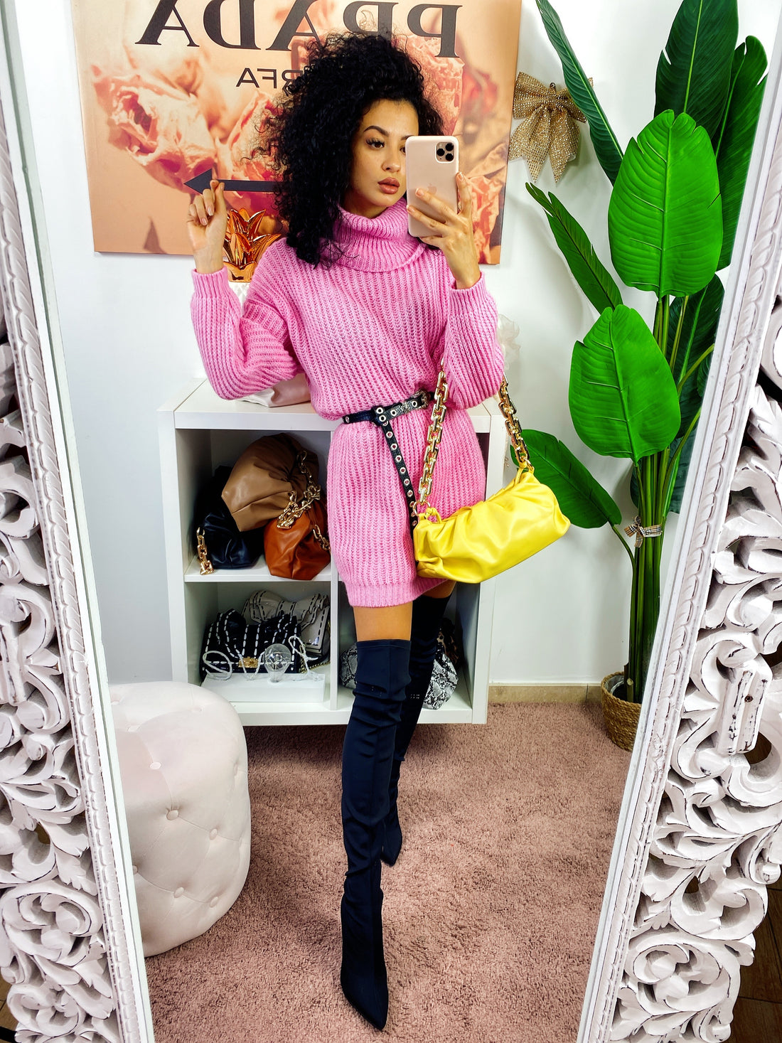 Abito in maglia collo alto rosa barbie - R.a. Boutique 