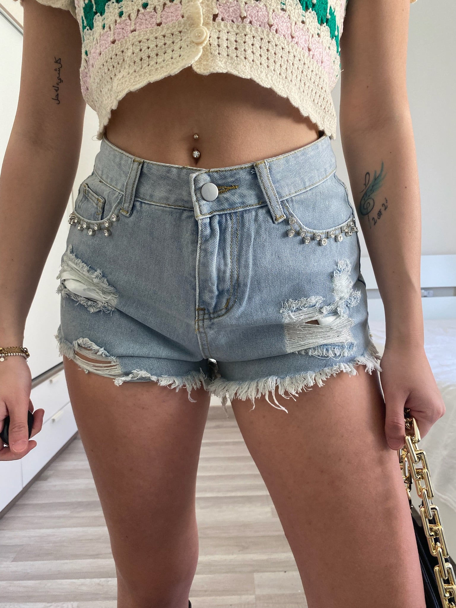 Short in jeans con strass - R.a. Boutique 