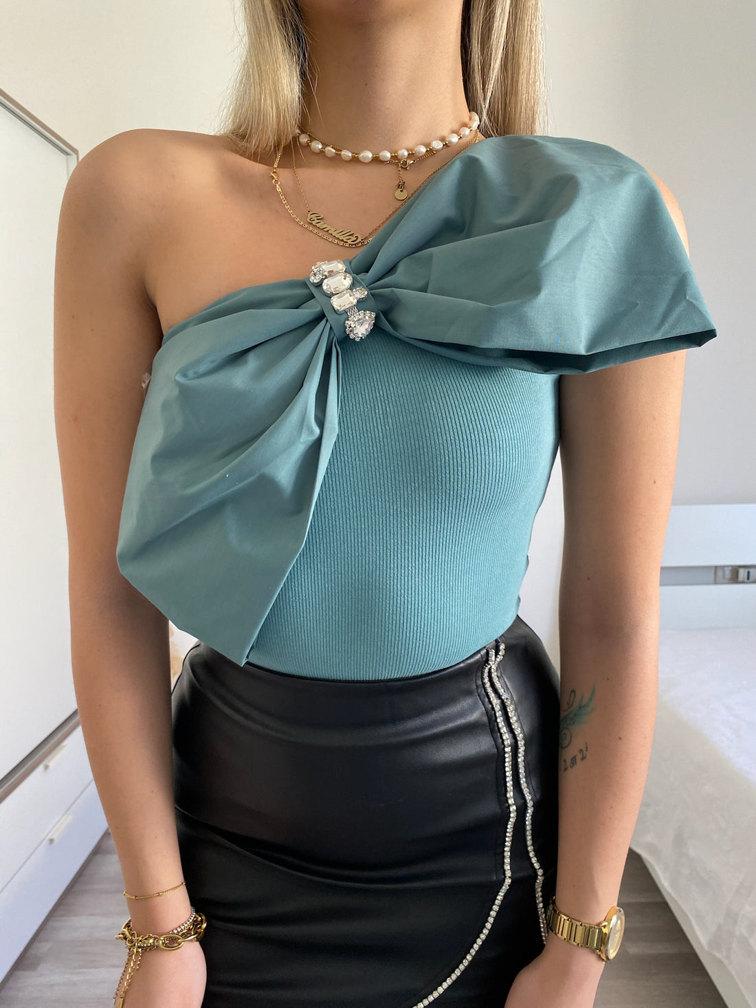 Body monospalla con fiocco Tiffany - R.a. Boutique 