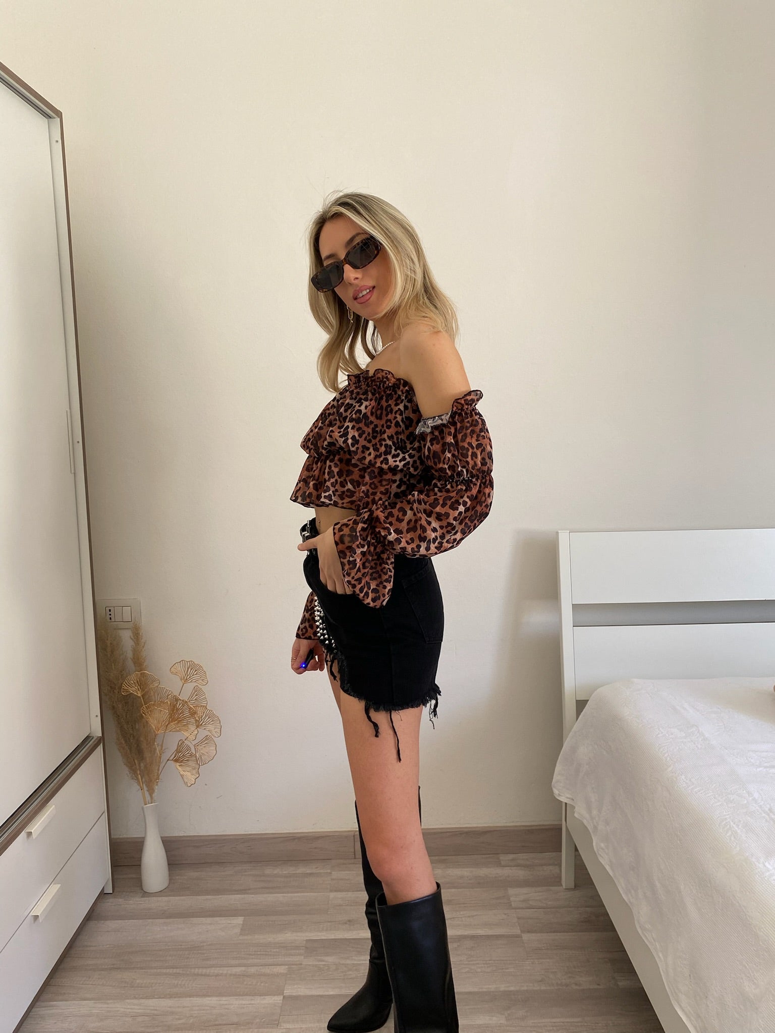 Top animalier scollo a barchetta - R.a. Boutique 