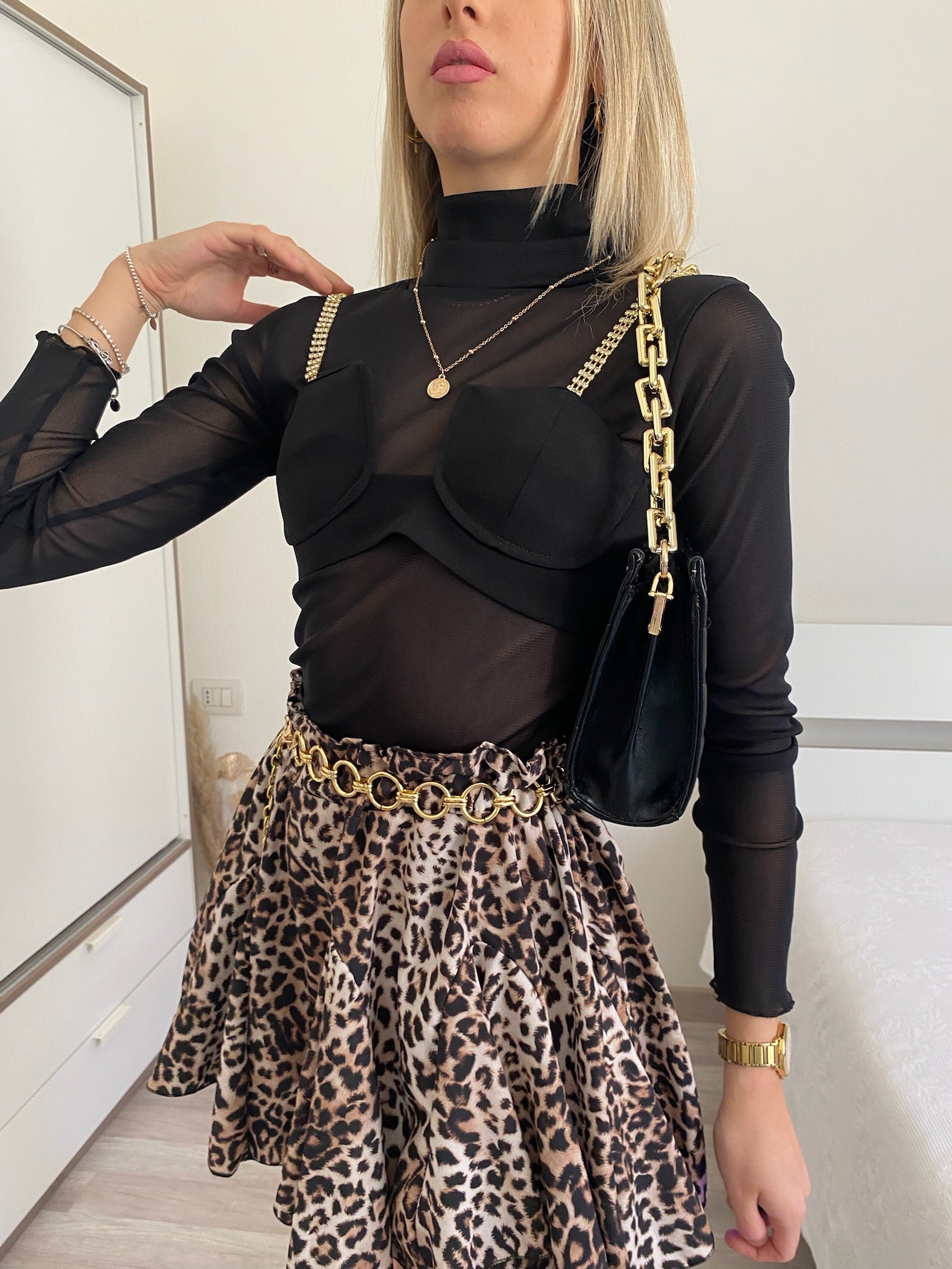 Camicia velata con corpino nero - R.a. Boutique 