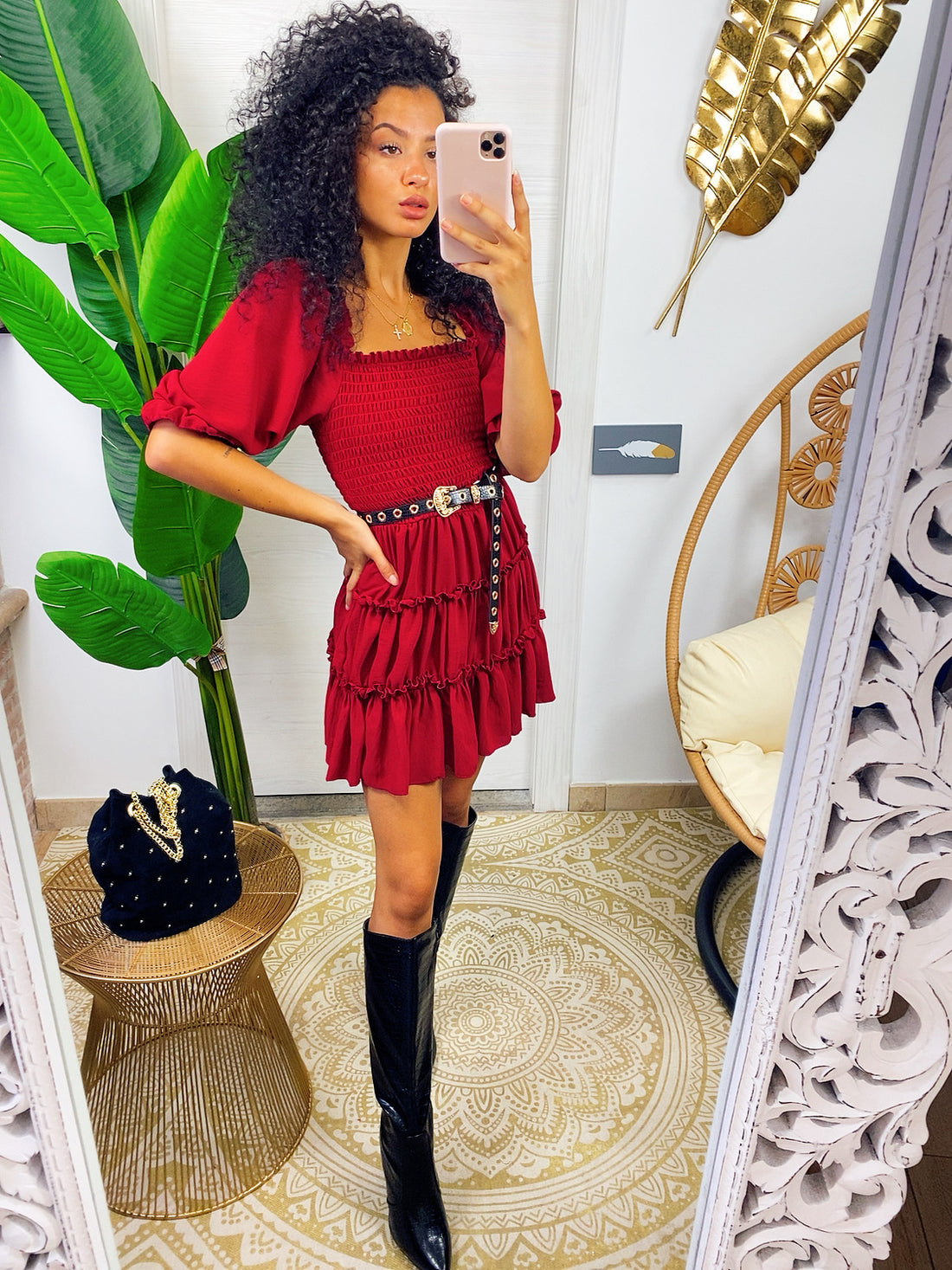 Abito con scollo a barchetta bordeaux - R.a. Boutique 