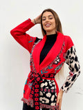 Cardigan con frange e cintura rosso - R.a. Boutique 