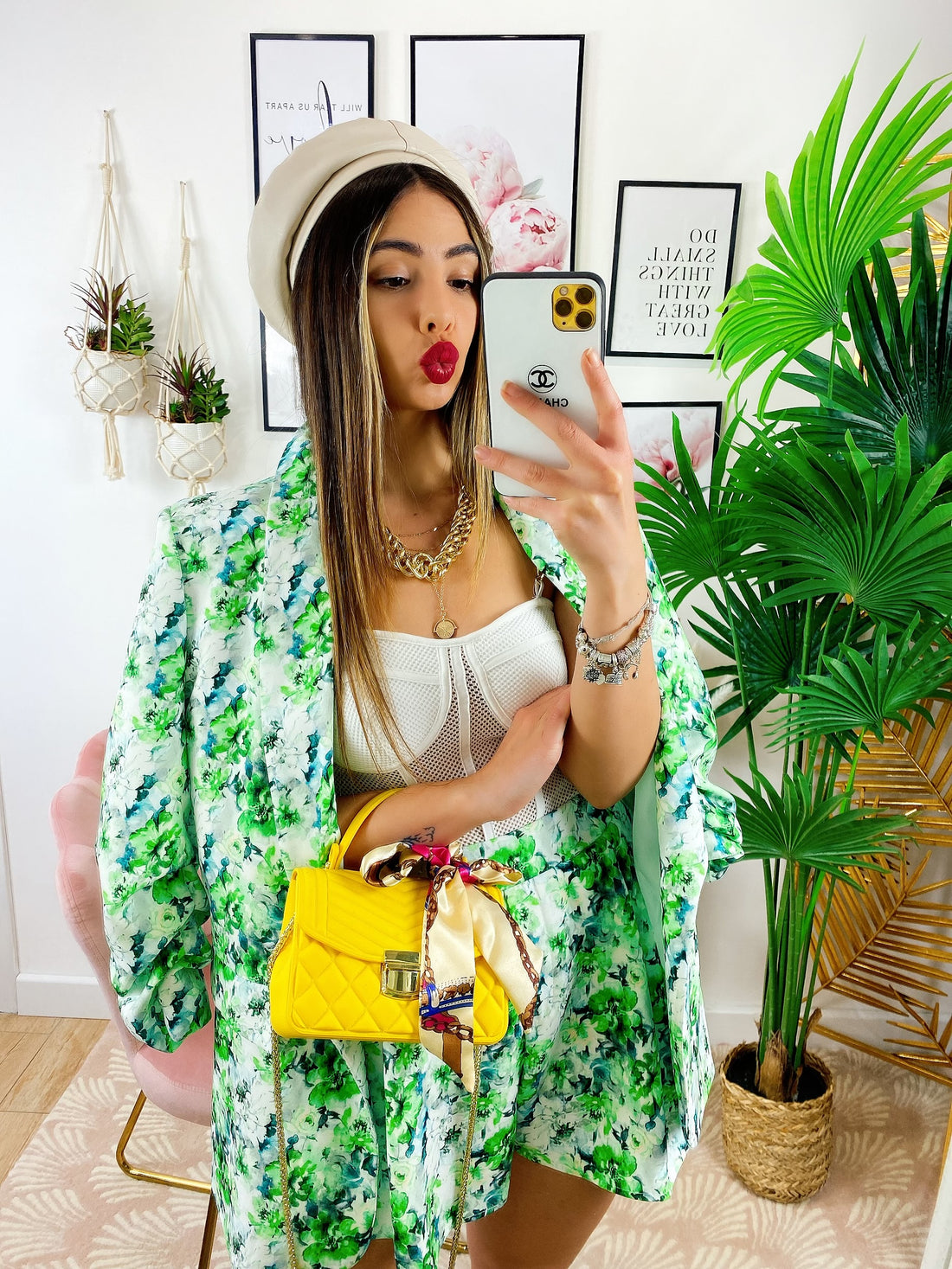 Completo Giacca e Short fiori verdi - R.a. Boutique 