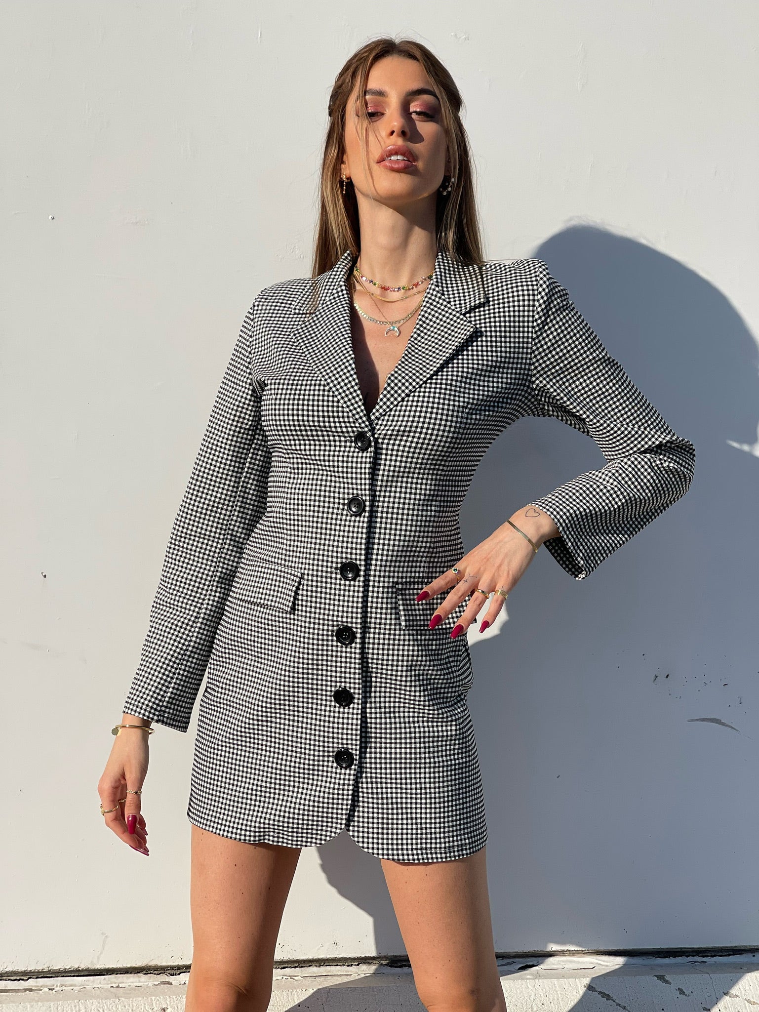 Abito a blazer a quadri schiena aperta - R.a. Boutique 