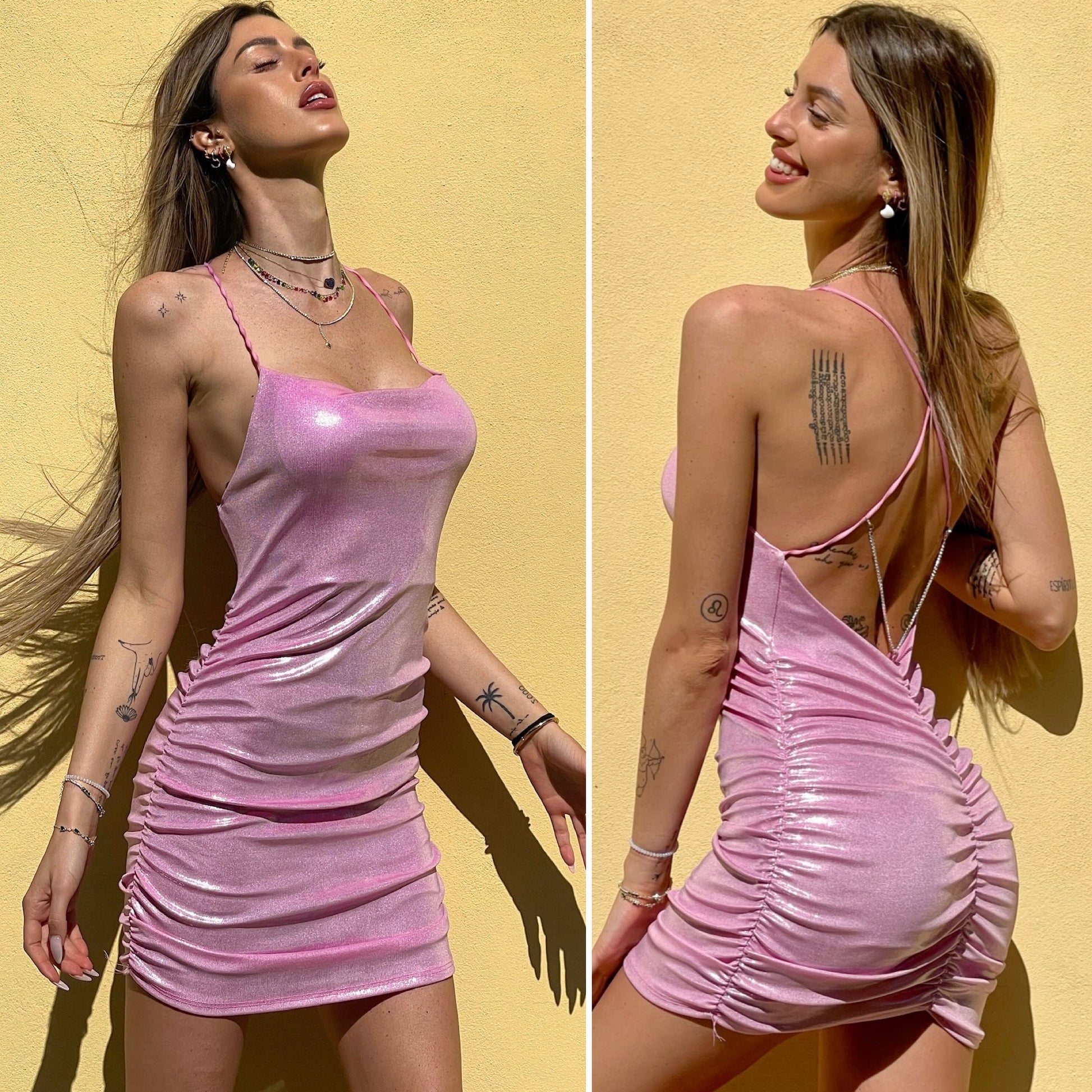 Abito rosa con incrocio e push up - R.a. Boutique 
