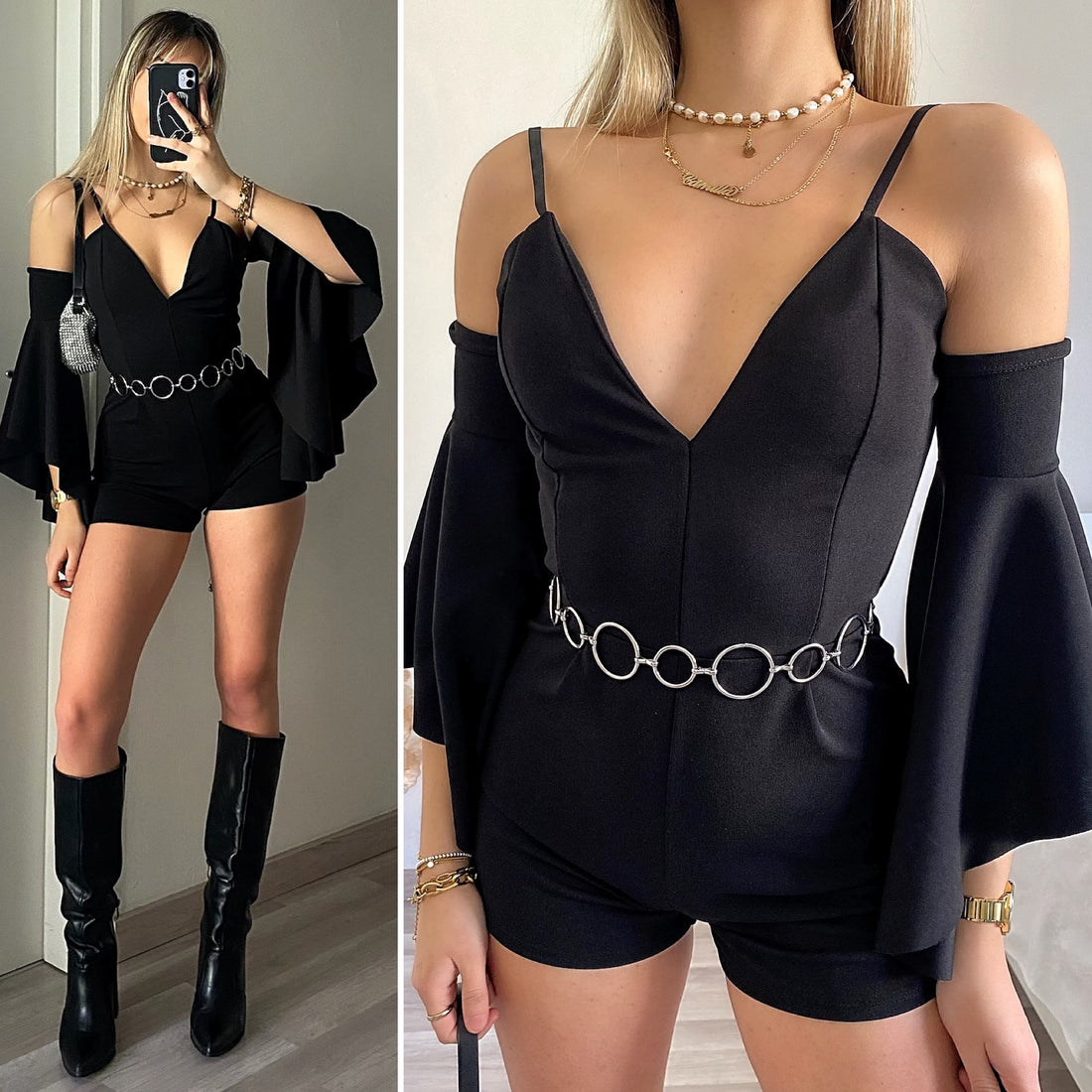 Tutina nera maniche a tulipano - R.a. Boutique 