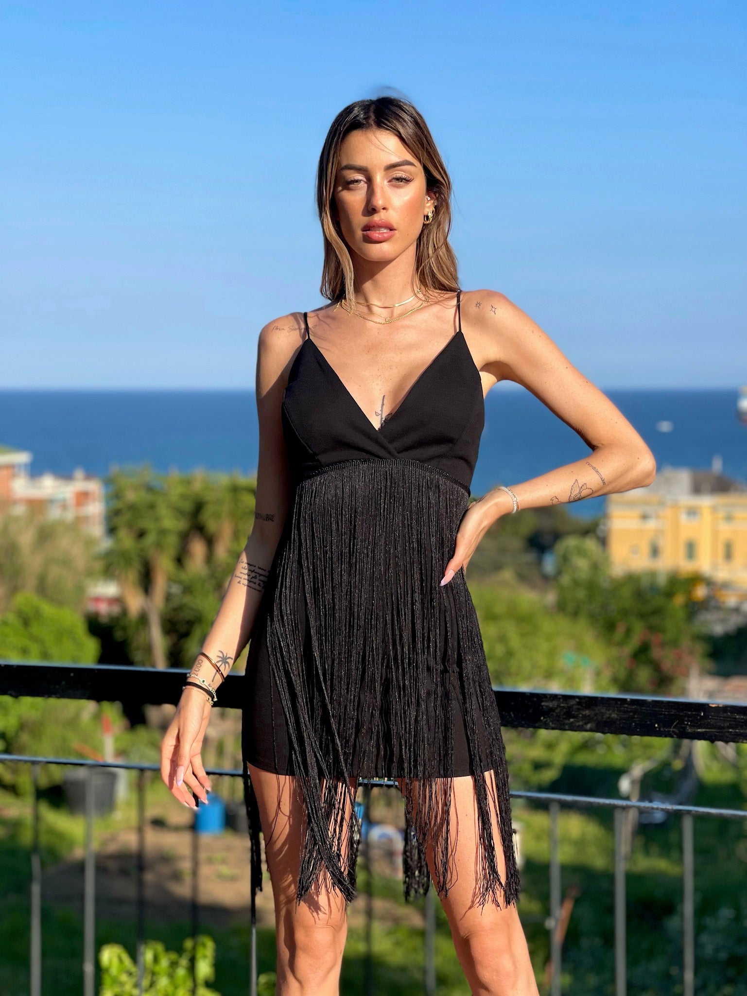 Abito con frange nero - R.a. Boutique 