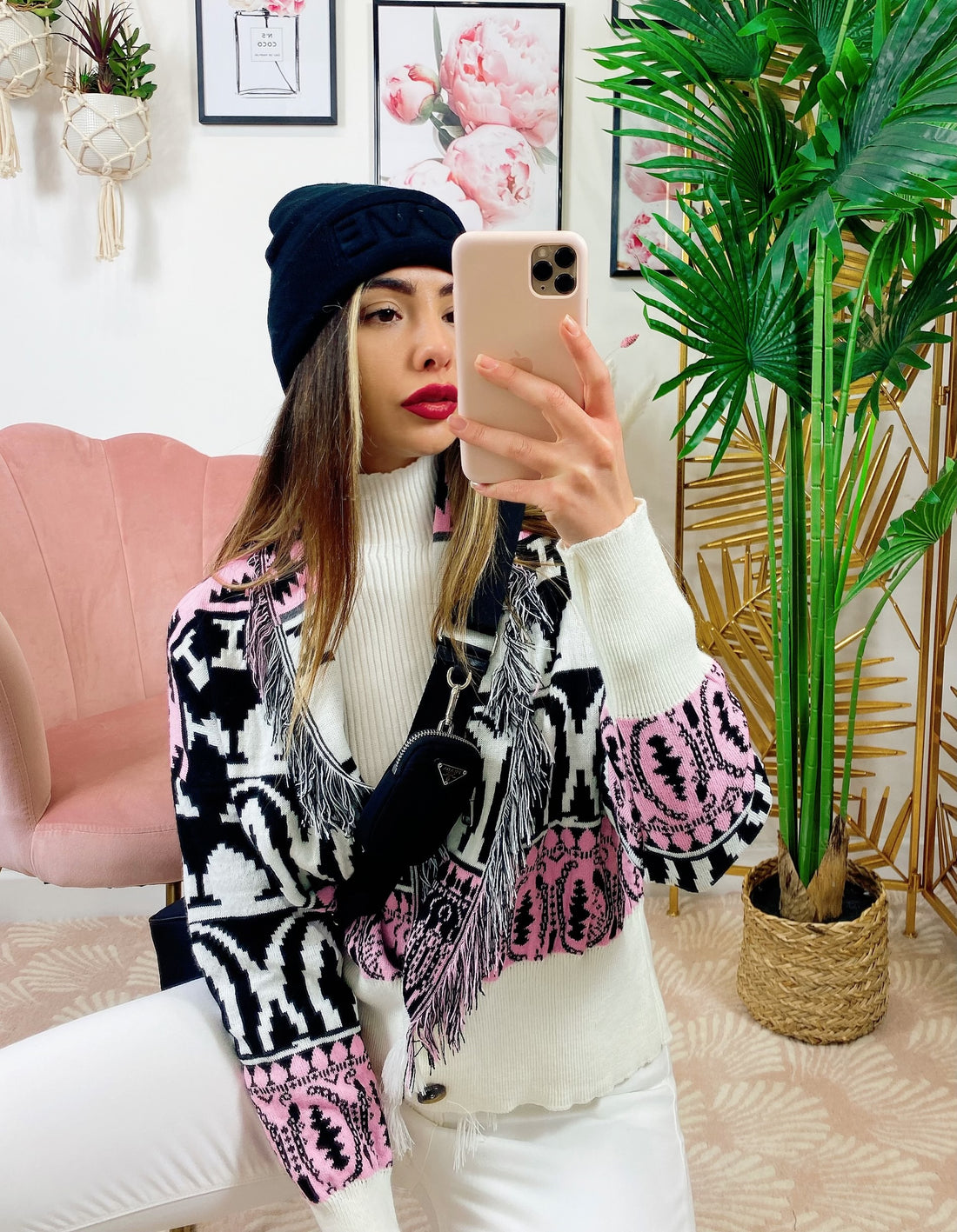 Cardigan Corto Rosa con frange e bottoni - R.a. Boutique 