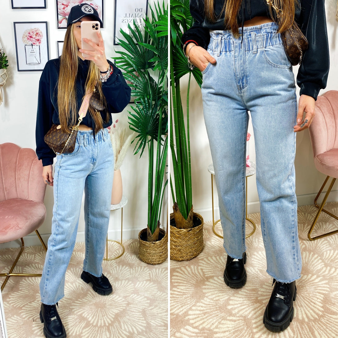 Jeans elasticizzato in vita zampa larga - R.a. Boutique 