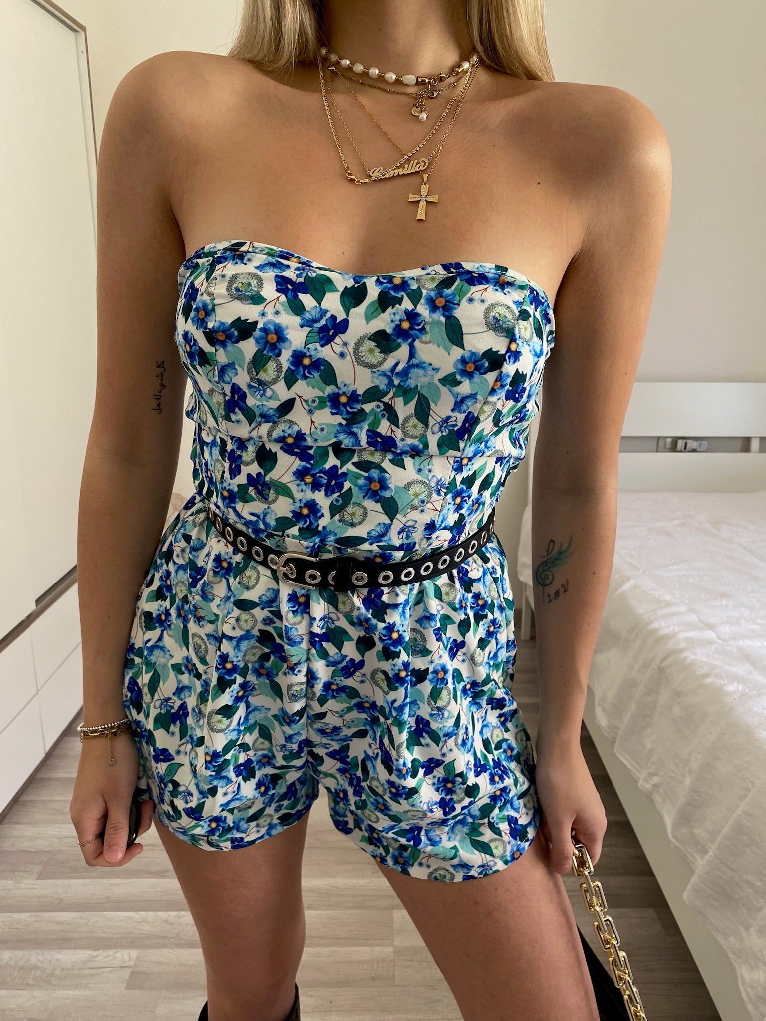 Tutina a fiori verde azzurro - R.a. Boutique 