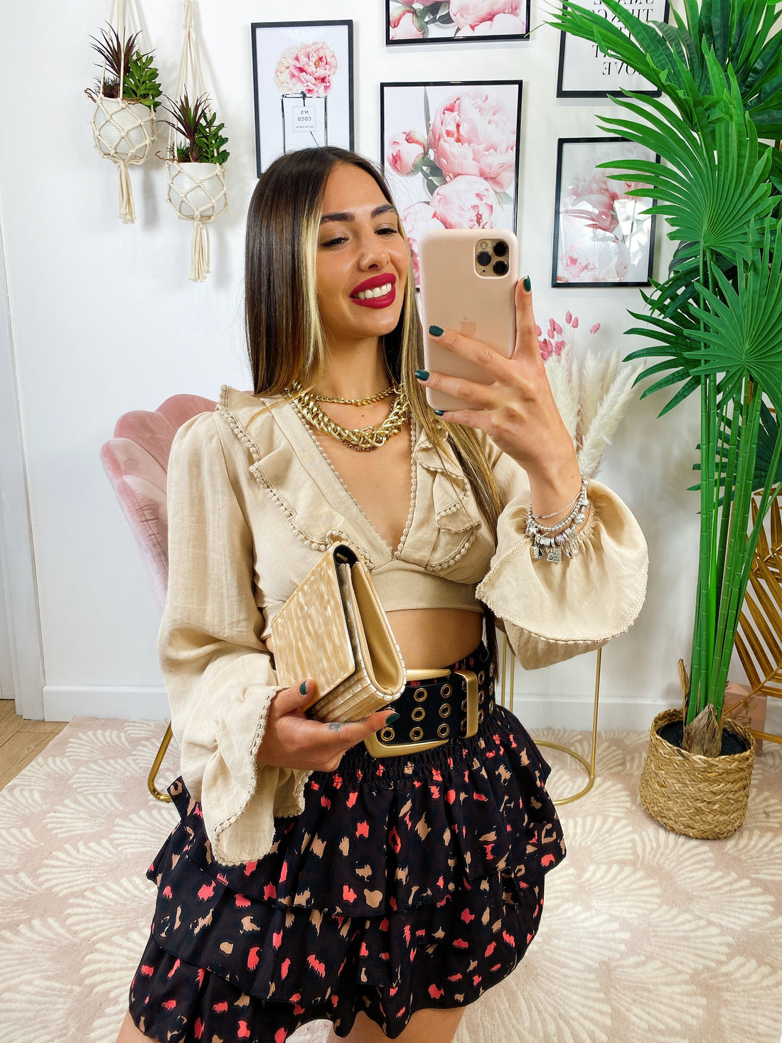 Gonna nera maculata dettagli Fuxia - R.a. Boutique 