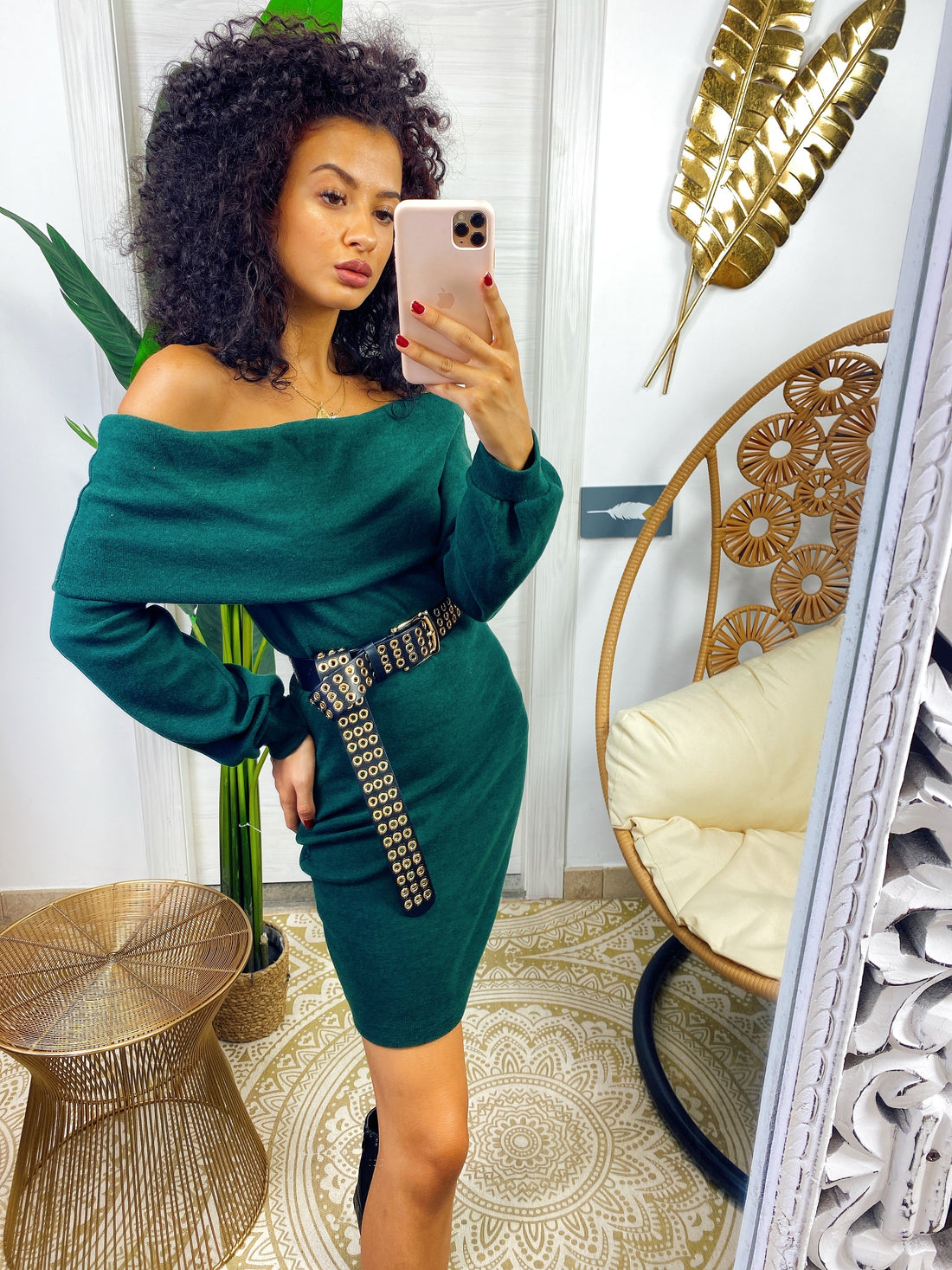 Abito con scollo a barchetta verde bottiglia - R.a. Boutique 