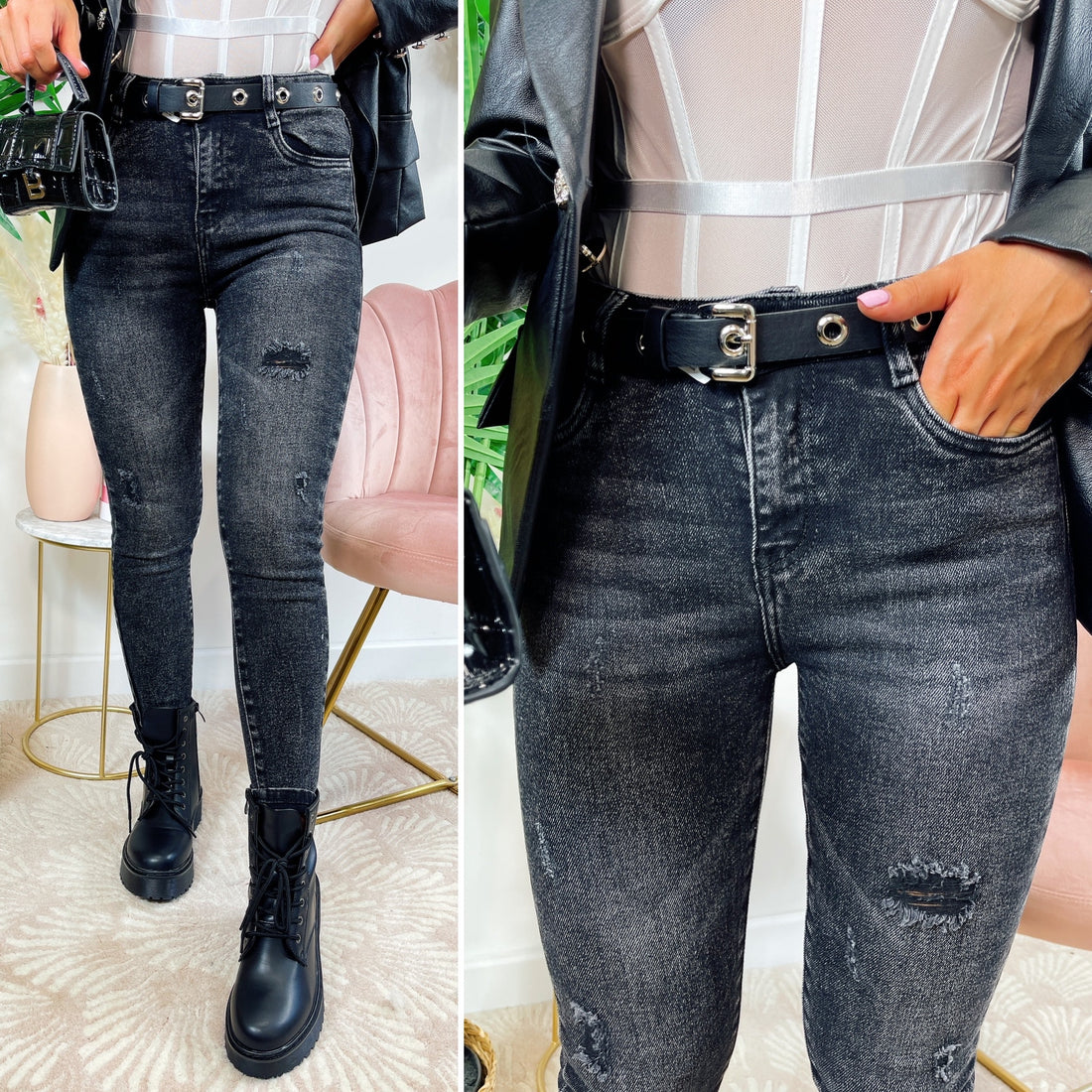 jeans nero/grigio con strappi - R.a. Boutique 