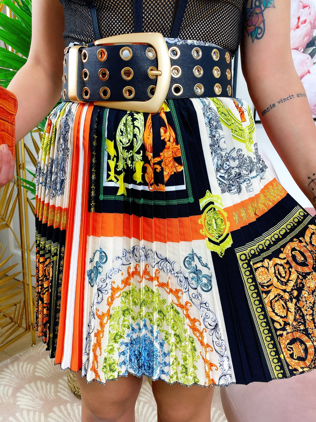 Gonna a pieghine base Arancio - R.a. Boutique 