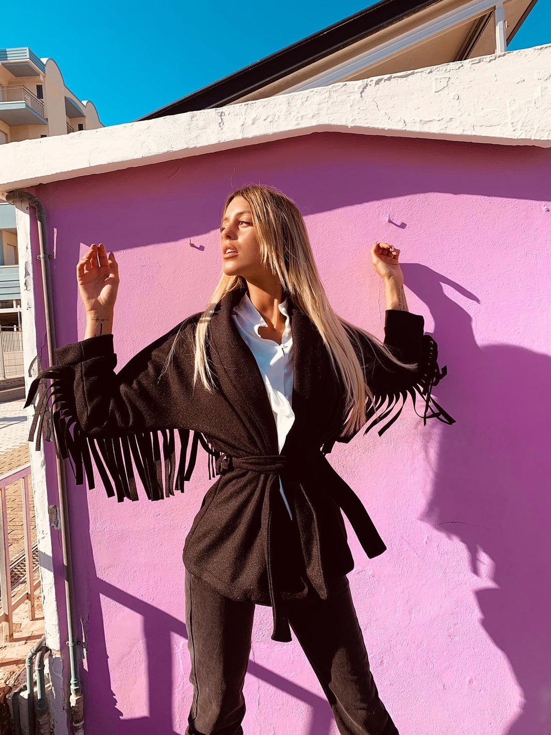 Giaccone in panno con frange - R.a. Boutique 