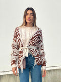 Cardigan zebrato beige con frange e cinta - R.a. Boutique 