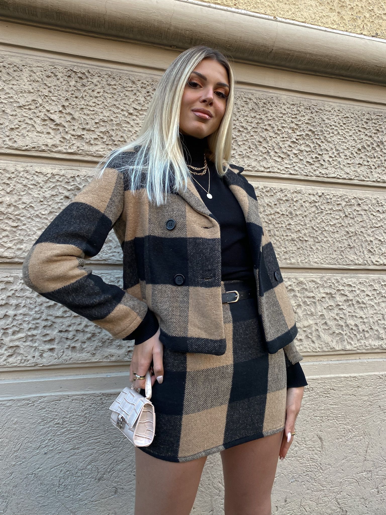 Giacca in tweed check marrone - R.a. Boutique 