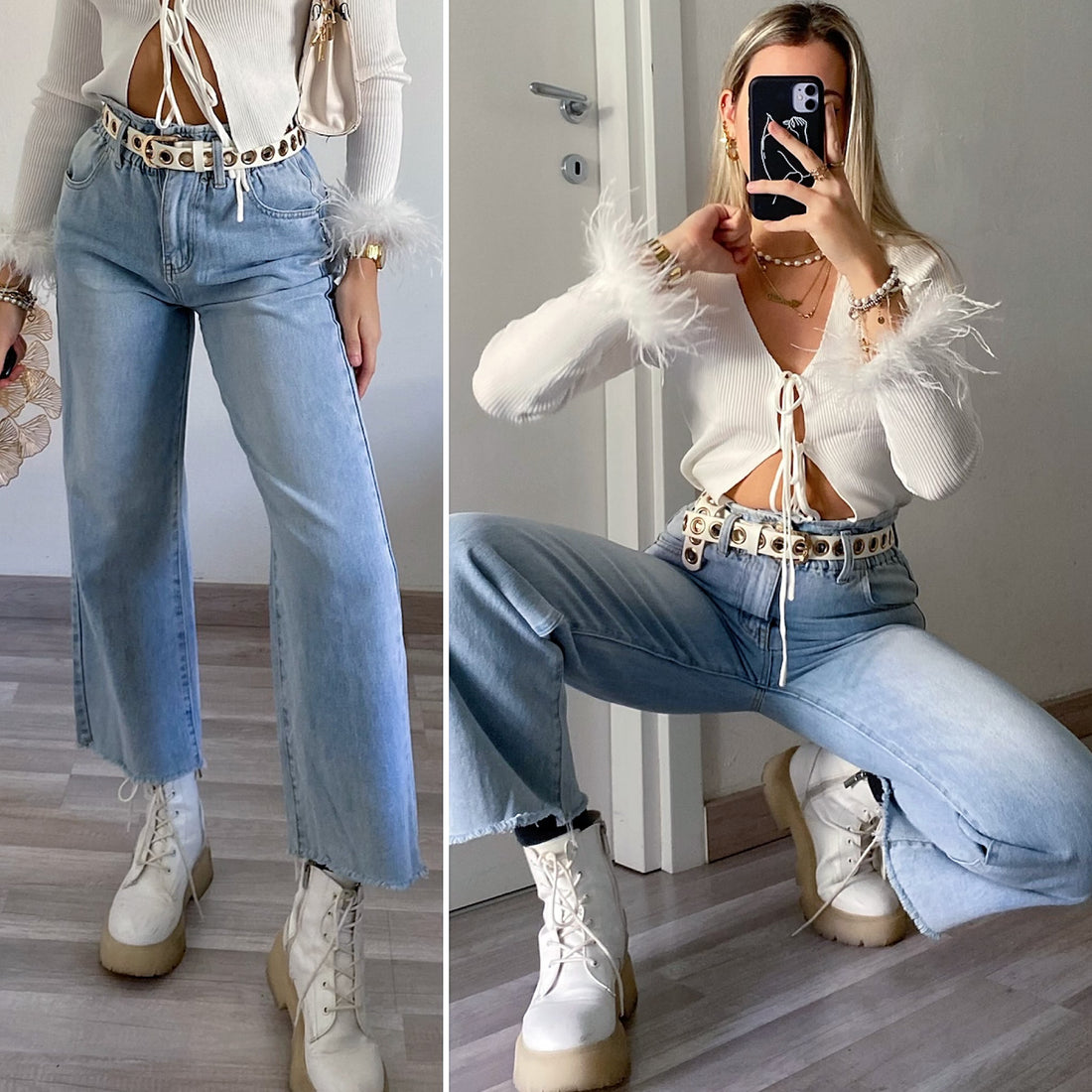 Jeans elasticizzato in vita zampa larga - R.a. Boutique 