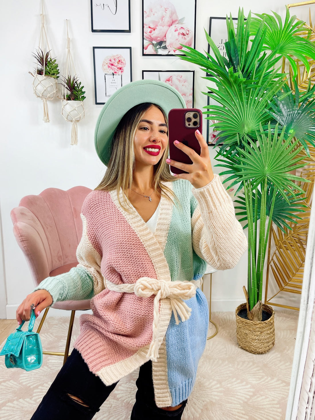 Cardigan Rainbow quality dettaglio celeste - R.a. Boutique 