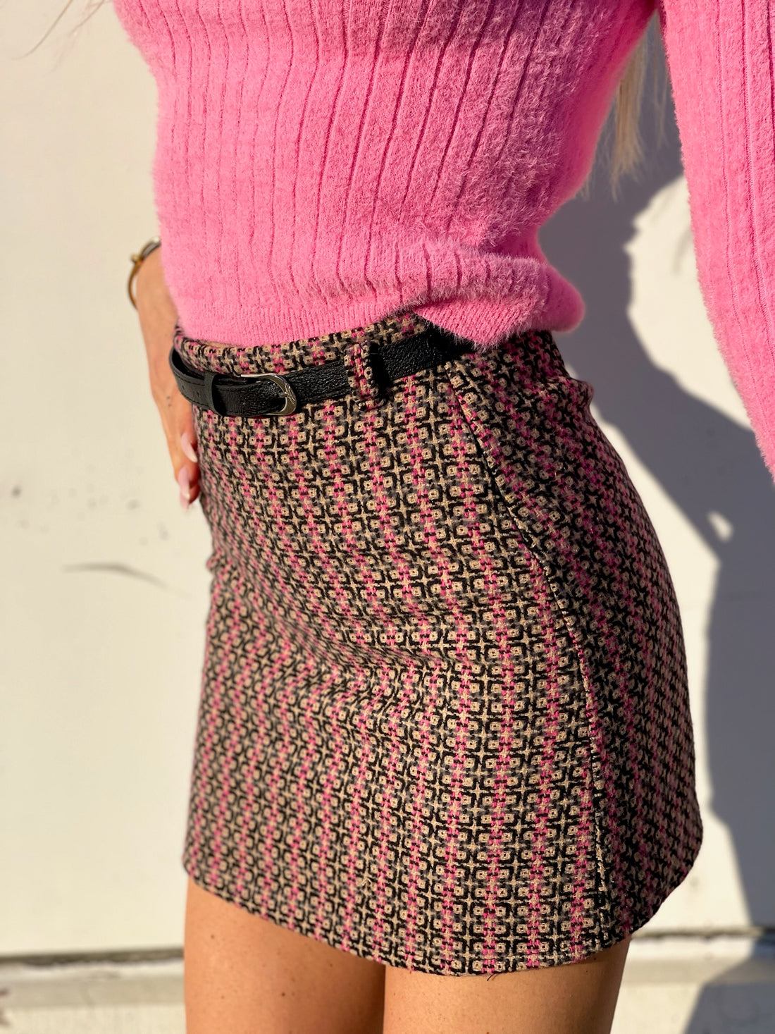 Gonna in tweed dettaglio rosa barbie - R.a. Boutique 