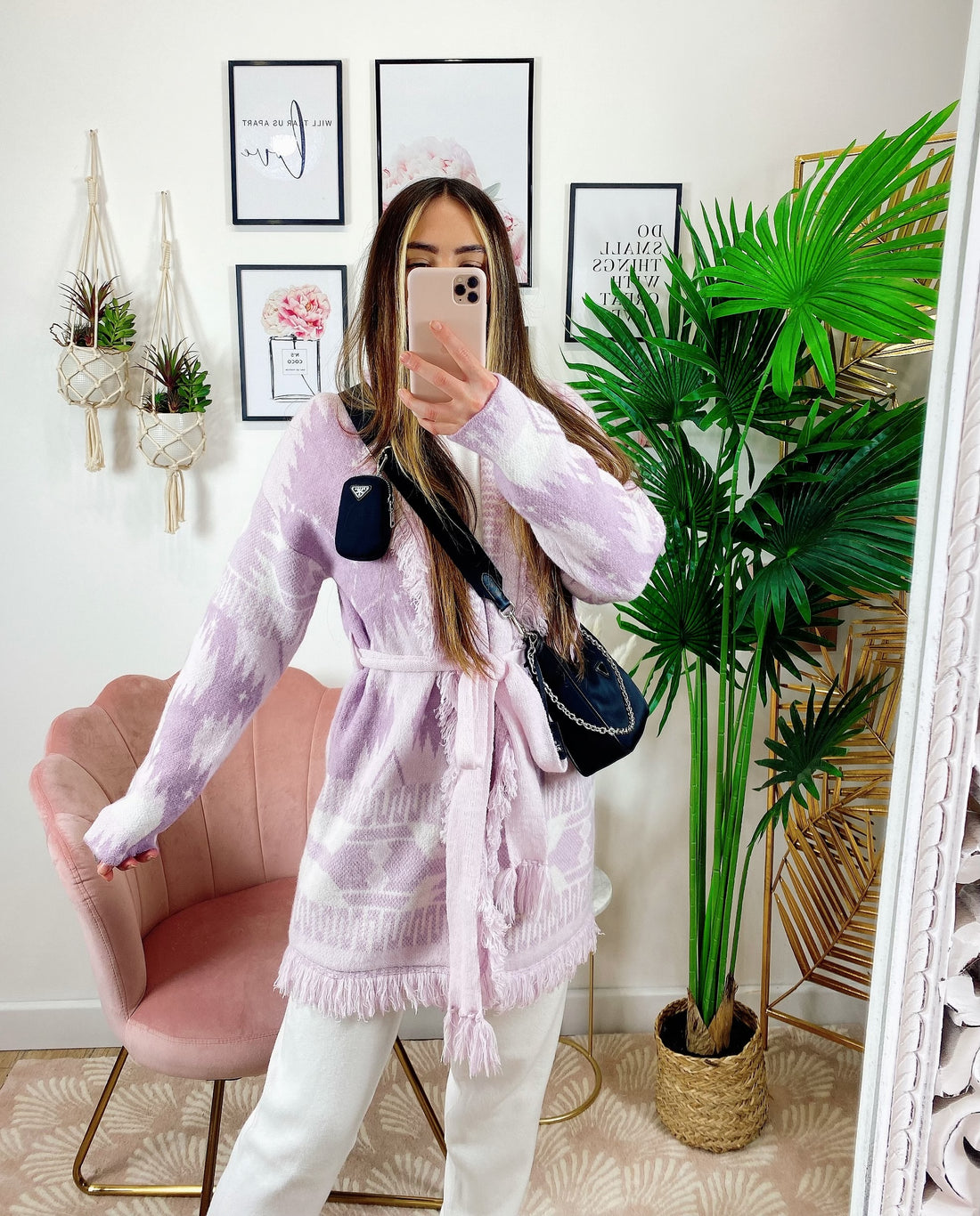 Cardigan con frange e cinta glicine alta qualità - R.a. Boutique 